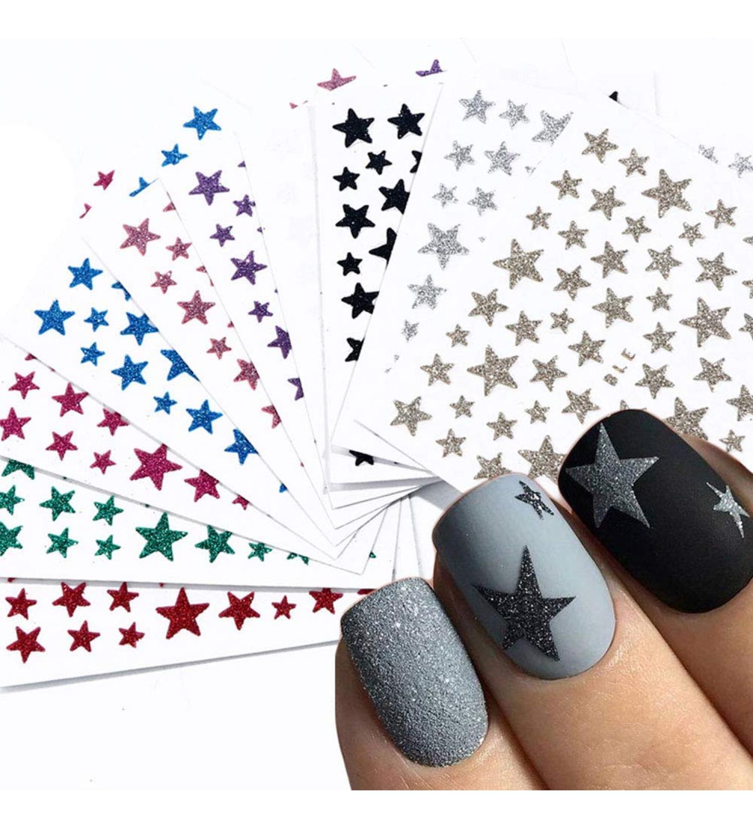 10 Sheets Star Nail Art Sticker Decals - 3D Self-Adhesive Nail Sliders for Glittery DIY Manicure | Colorful Nail Art Supplies - Buy Online on GoSupps.com