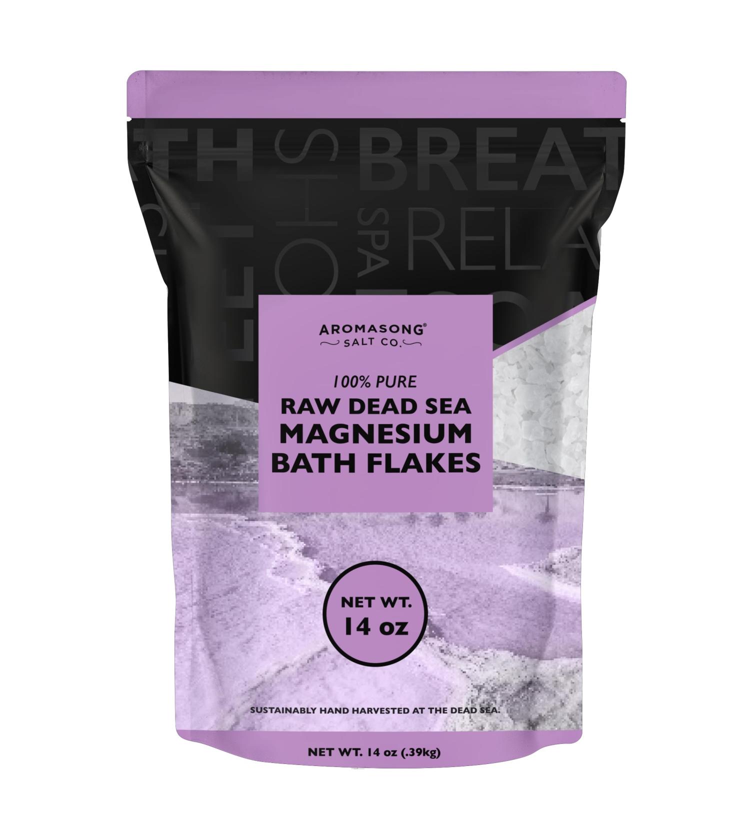 Buy Aromasong RAW Magnesium Bath Flakes - 100% Natural Lavender 14 Oz | Muscle Relaxing Organic Mineral Soak Salt - Buy Online on GoSupps.com