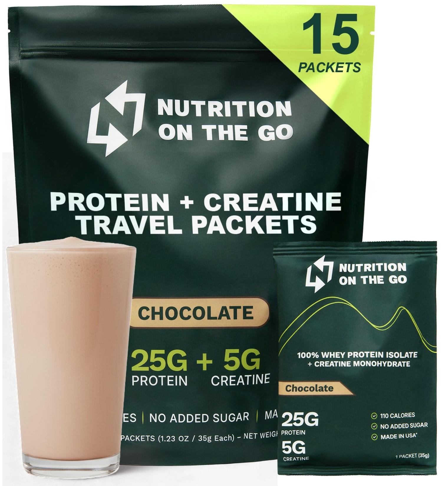 Nutrition On The Go Whey Protein Isolate Packets with Creatine 25g Protein + 5g Creatine Single-Serve Travel Protein Powder Chocolate (15-Pack) Chocolate 15 Packets - Buy Online on GoSupps.com