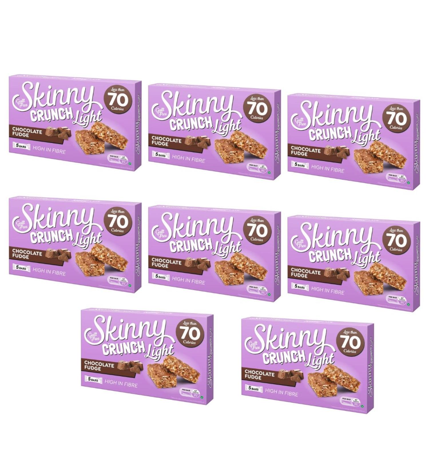 Skiny Crunch Light Chocolate Fudge Bars 5 Pack - A Low Calorie Chocolate Snack - Perfect For a Quick Snack On-The-Go - Pack of 8