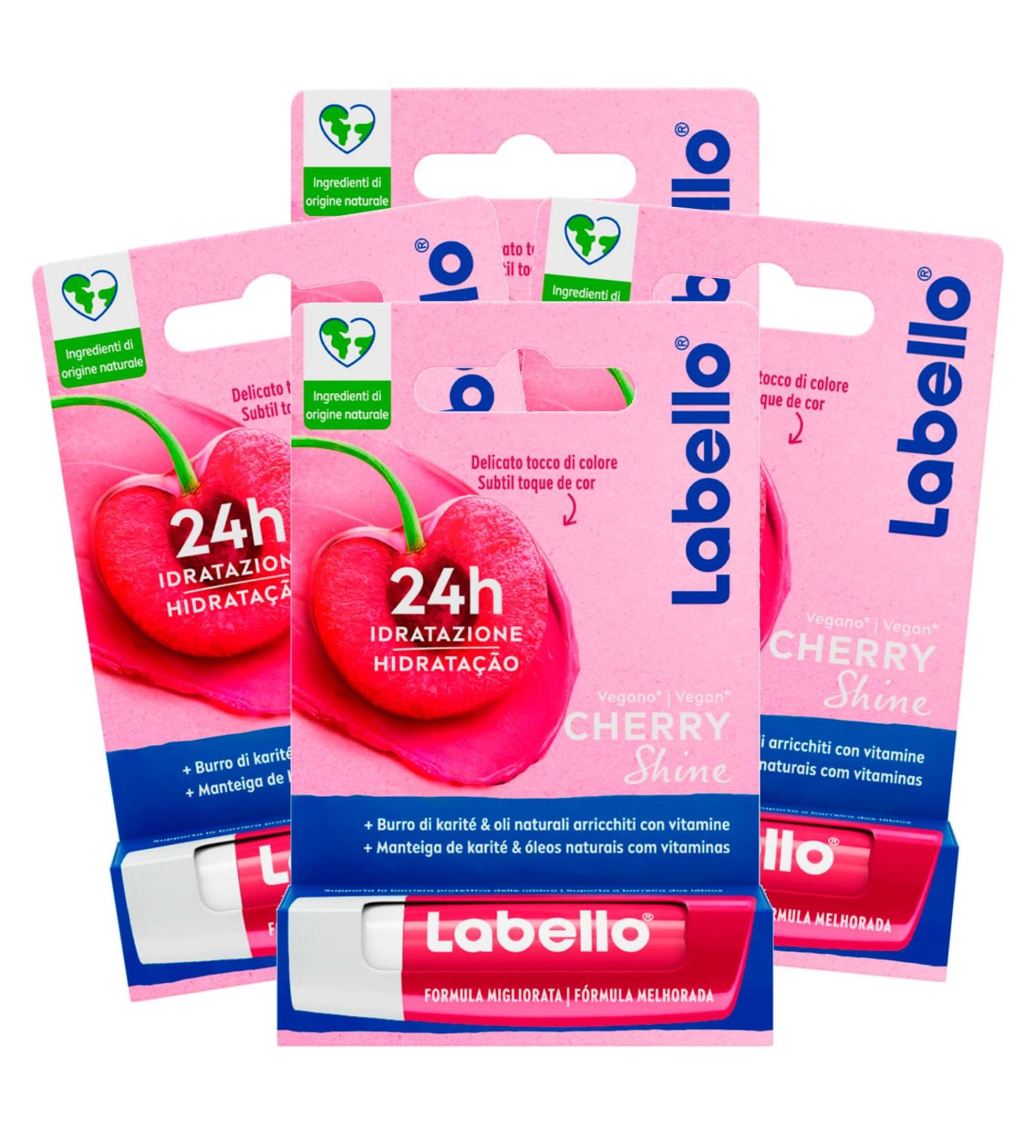  Labello Labello Cherry Shine Burrocacao Coloured Lips with Cherry Aroma Lip Balm 24 Hours with Natural Ingredients - 4 Sticks - Buy Online on GoSupps.com