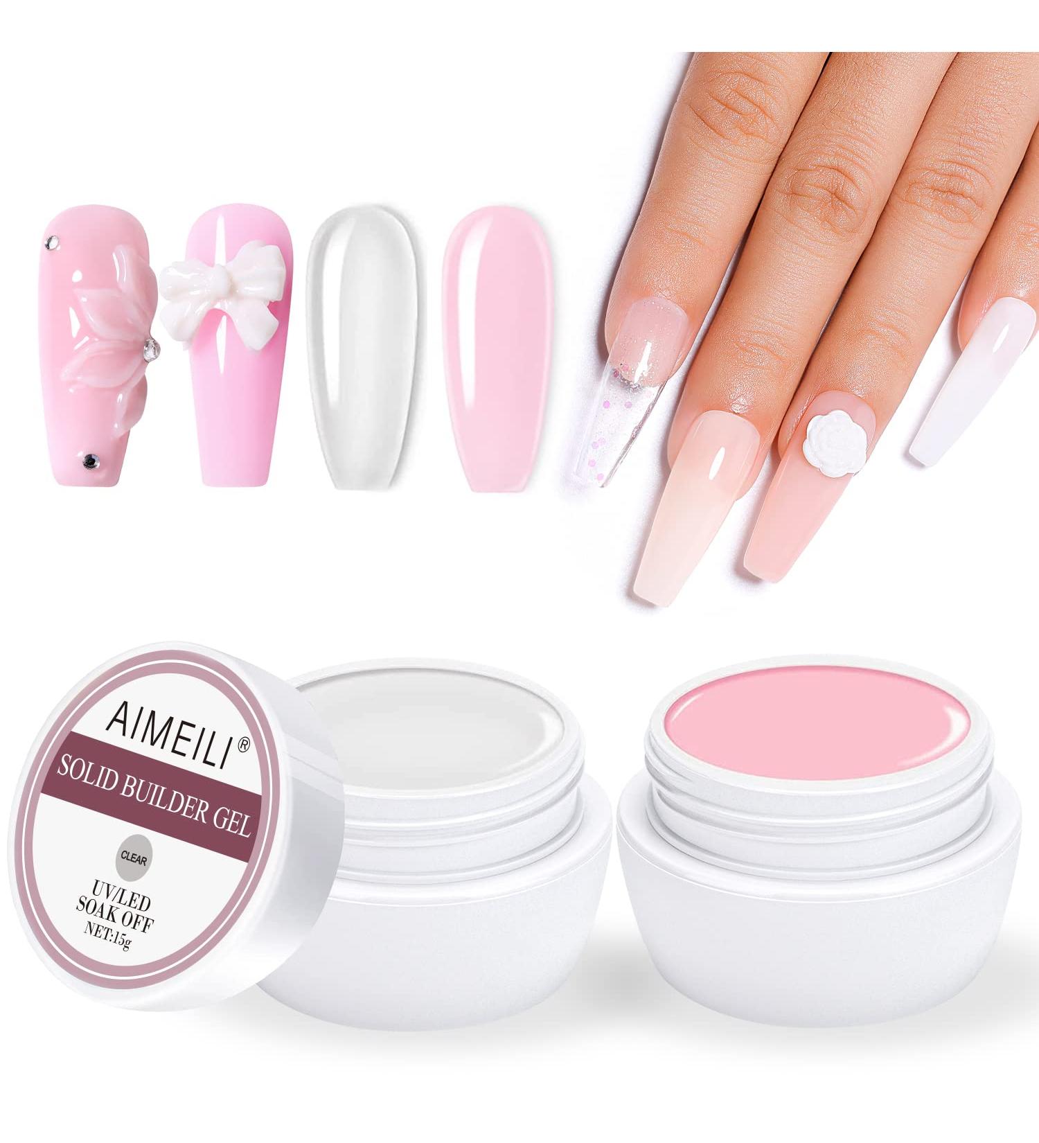 AIMEILI Solid Builder Nail Gel Set - Clear Pink 30ml x 2 | Nail Extension & Sculpture Hard Gel for Building & Carving Nails with Rhinestones Glue and DIY Charms - Gel Nail Builder Kit - Buy Online on GoSupps.com
