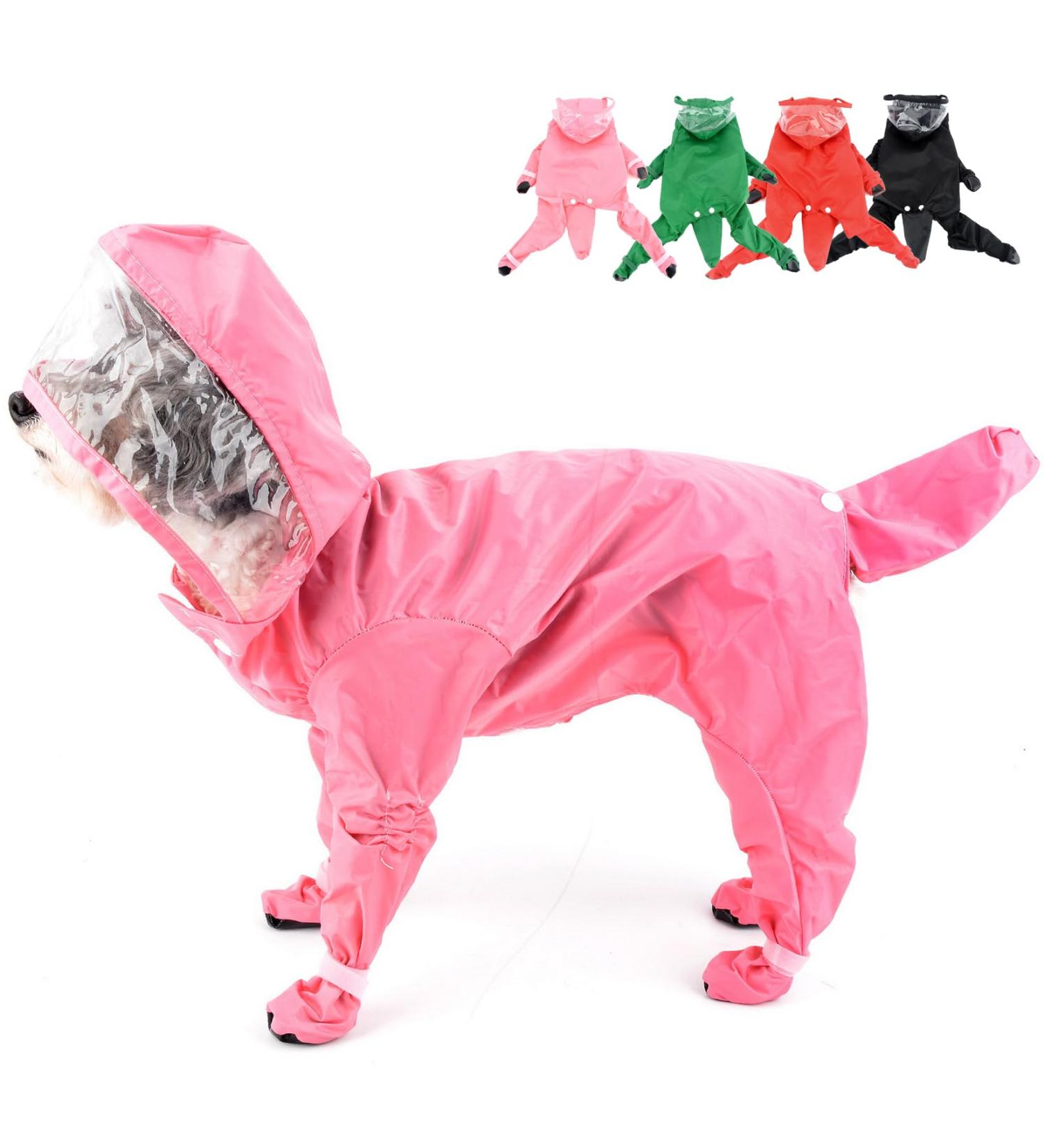 Zunea Waterproof Dog Raincoat with Legs for Small Dogs Puppy Hooded Rain Poncho Jumpsuit with Rain Boots Four-legged Slicker Rainwear with Hood Pet Rain Coat Rain Jacket Rain Gear Pink S S pink - Buy Online on GoSupps.com