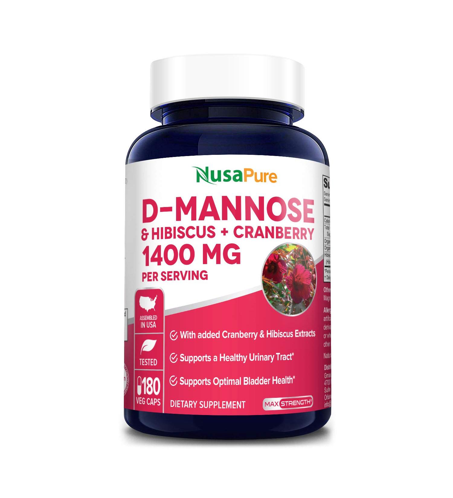NusaPure D-Mannose Complex 1400mg - 180 Veggie Caps with Hibiscus & Cranberry | Urinary Tract Support - Buy Online on GoSupps.com