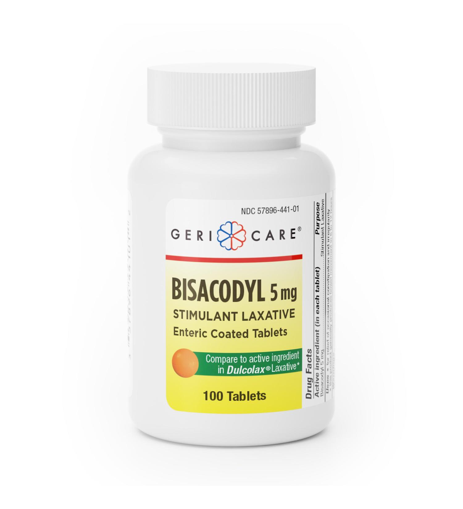 GeriCare Bisacodyl 5 mg Laxative Coated Tablet | Generic for Dulcolax | Stimulant Laxative | Gentle Overnight Constipation Relief 100 Count (Pack of 1) - Buy Online on GoSupps.com