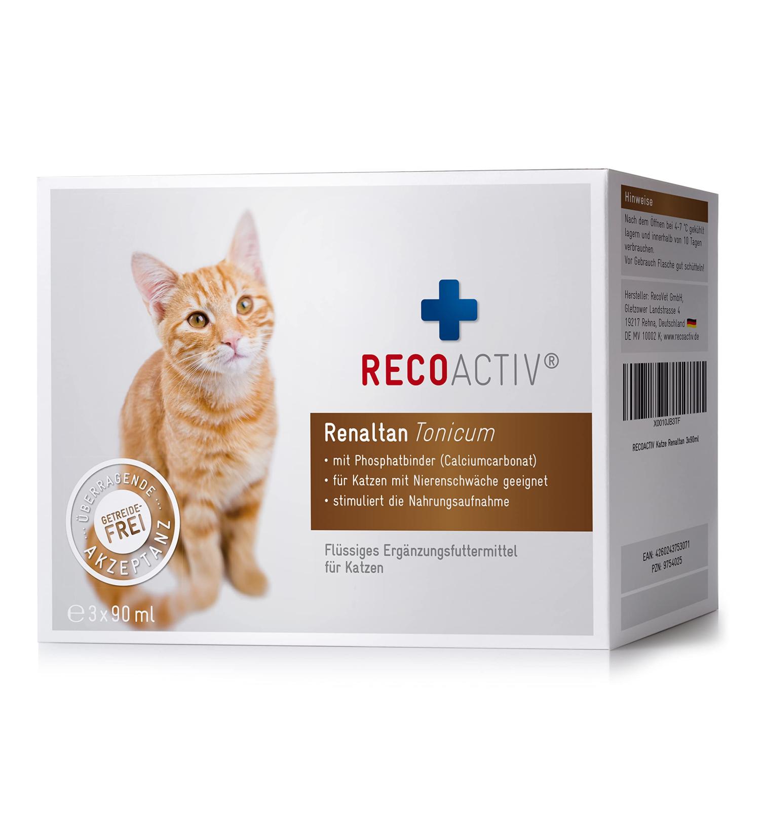 RECACACTIV Renaltan Tonic for Cats - 3 x 90 ml | Supports Kidney Function & Reduces Phosphate Levels | International Shipping Available - Buy Online on GoSupps.com