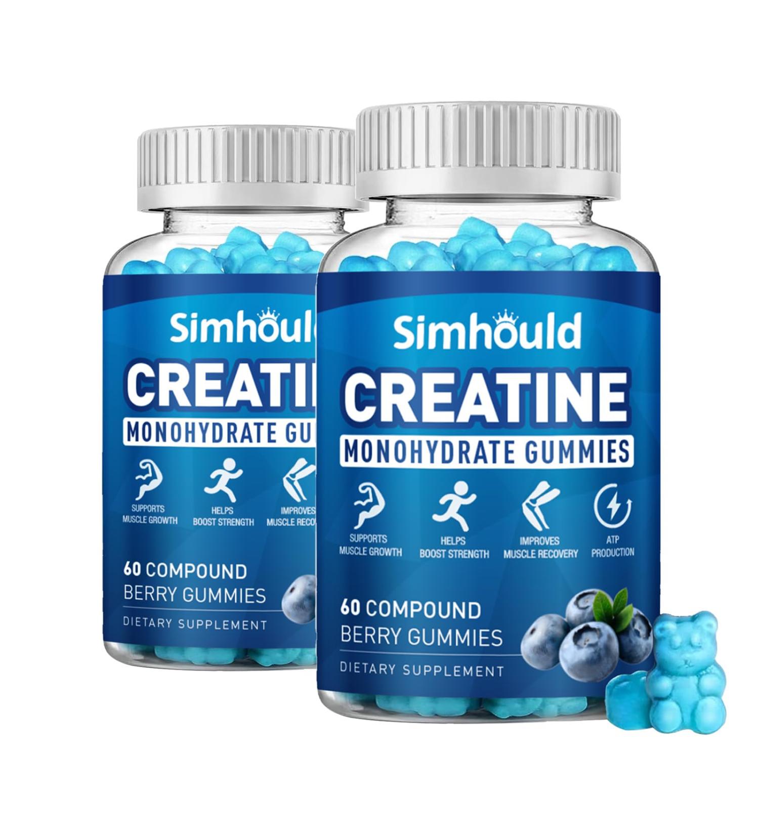 2 Pack Creatine Monohydrate Gummies 5000MG | Sugar-Free Vegan Muscle Builder & Energy Boost | 120 Count Blueberry Chewables for Men & Women - Buy Online on GoSupps.com