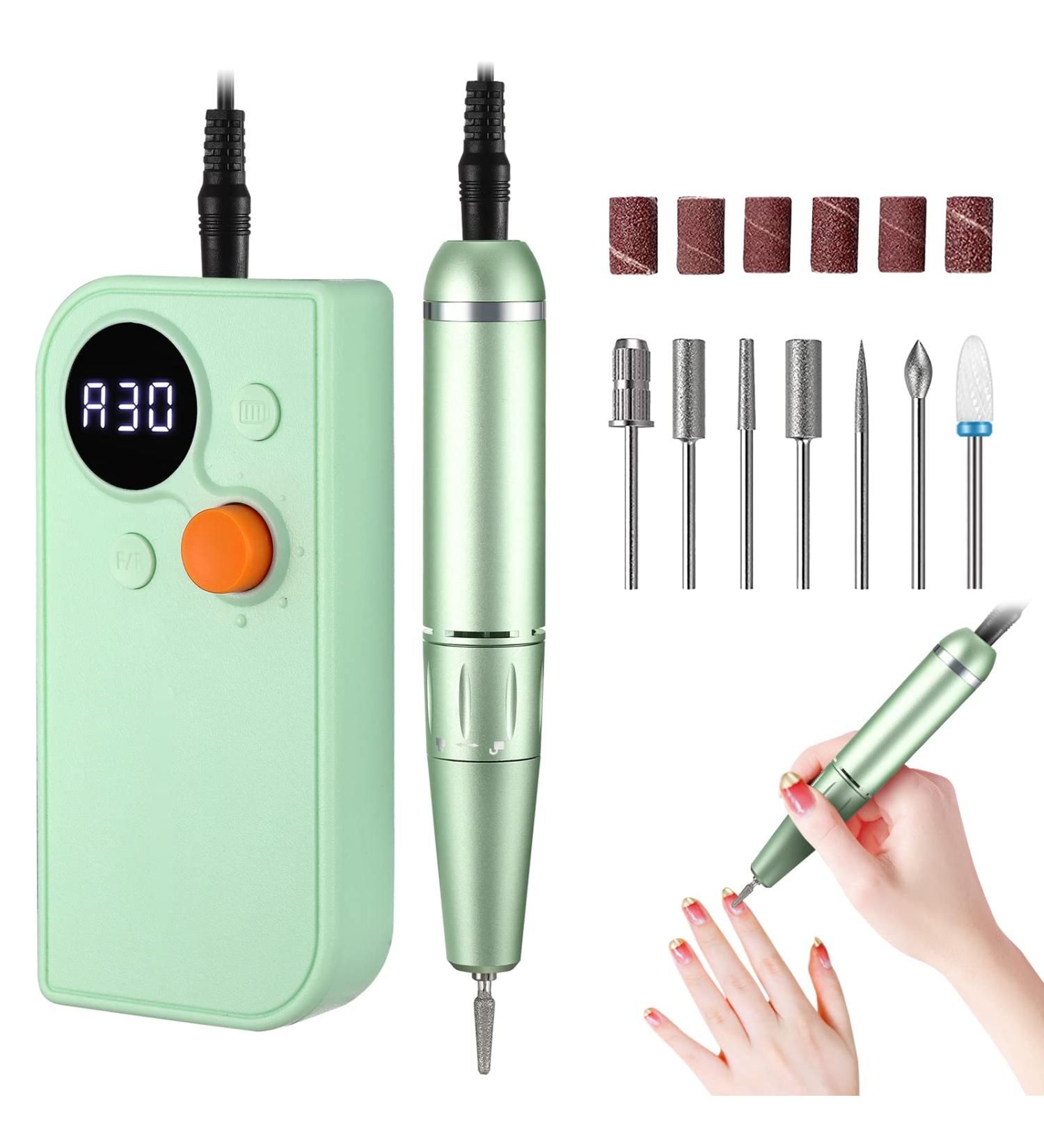 Portable Rechargeable Nail Drill Kit - Cordless Electric Efile Set with 7 Bits - Manicure Pedicure Tool in Green - Buy Online on GoSupps.com