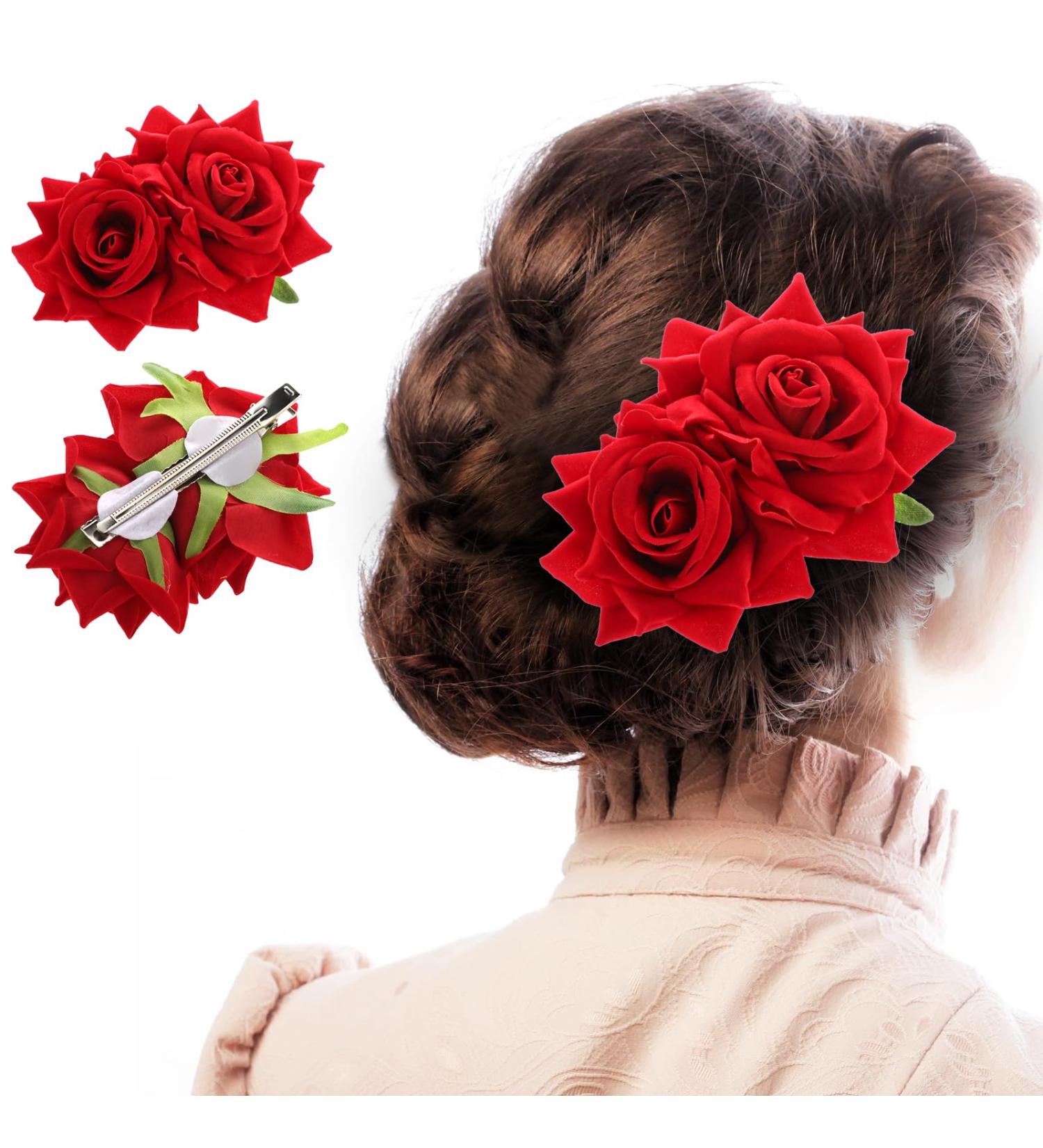 Qianyu Rose Flower Hair Combs Red Rose Flower Bohemia Flannel Elegant Hairpins Bride Hanfu Costume Hair Clips Decor Accessories for Women Girls Party Wedding Mother's Day Headpieces - Buy Online on GoSupps.com