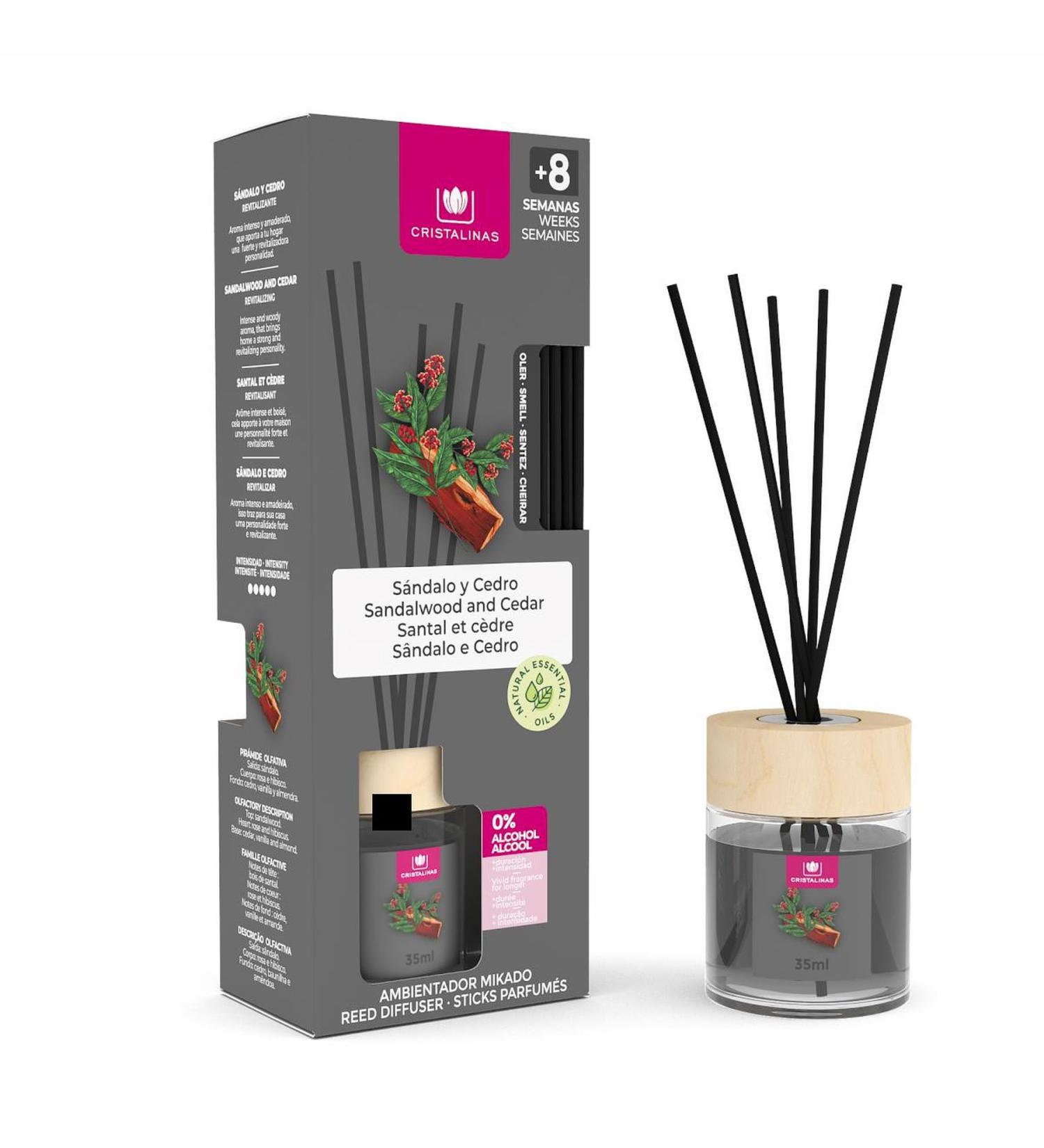 Cristalinas 35ml Sandalwood & Cedar Air Fresheners for Home - Reed Diffusers for home - Home Fragrance Lasts upto 8 weeks - Room Diffuser Sticks with Coloured Fragrance Oil - Buy Online on GoSupps.com