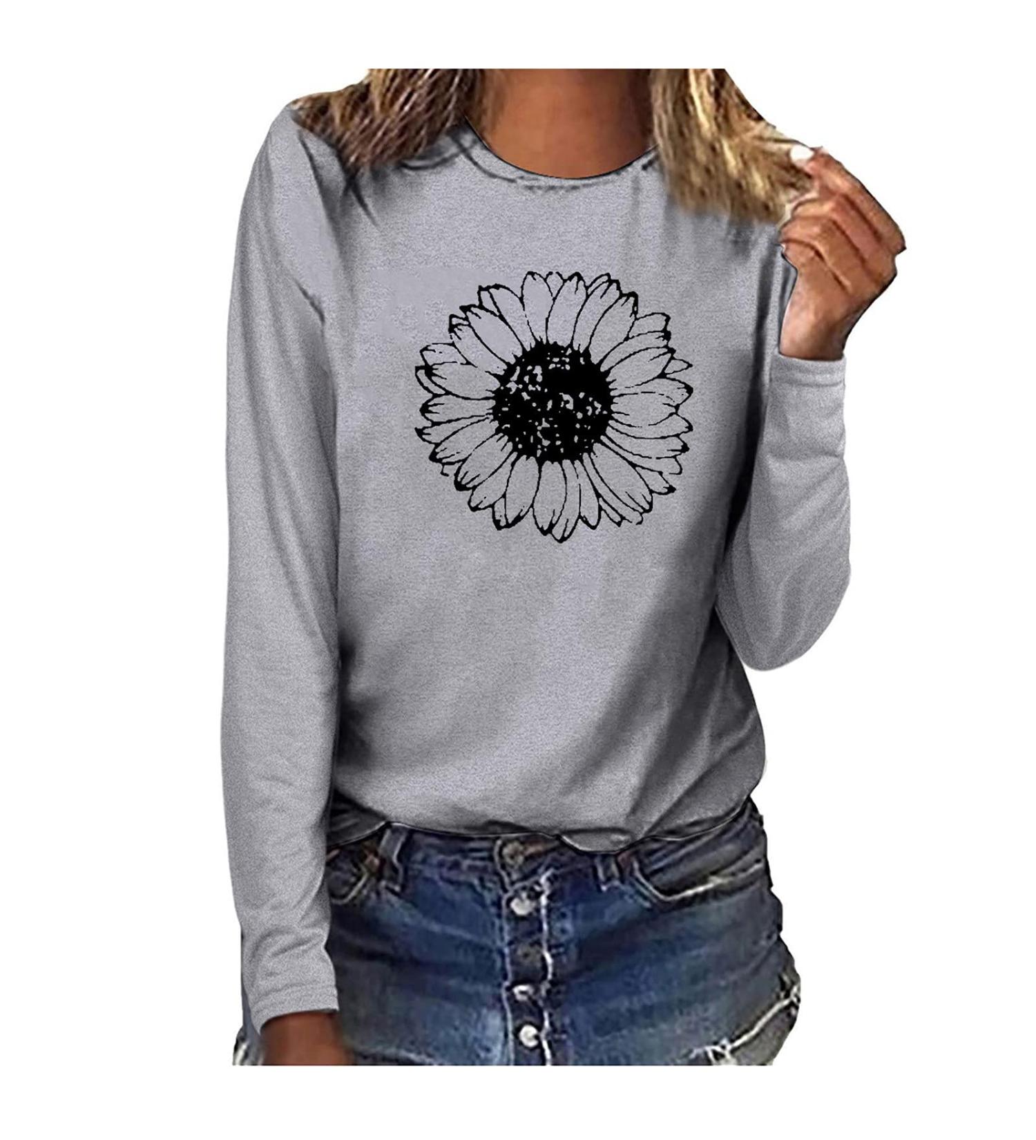 tsaChick Women's Sunflower Oversized Sweatshirt - Clearance Sale | Gray Crew Neck Hoodie - Buy Online on GoSupps.com