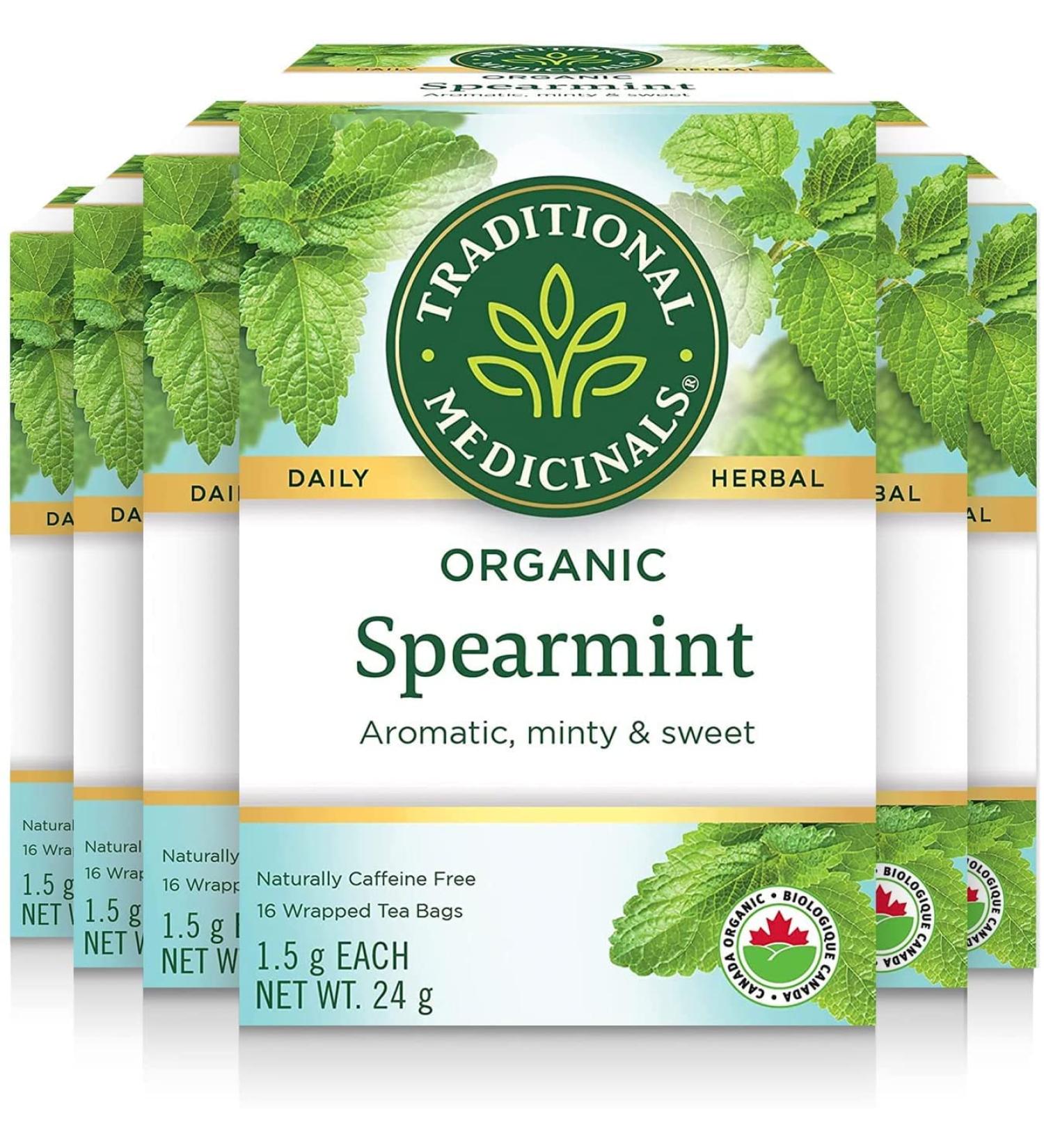 Traditional Medicinals - Organic Spearmint Herbal Tea (Pack of 6) - Refreshing and Minty - 96 Tea Bags Total Tea Spearmint 16 Count (Pack of 6) - Buy Online on GoSupps.com