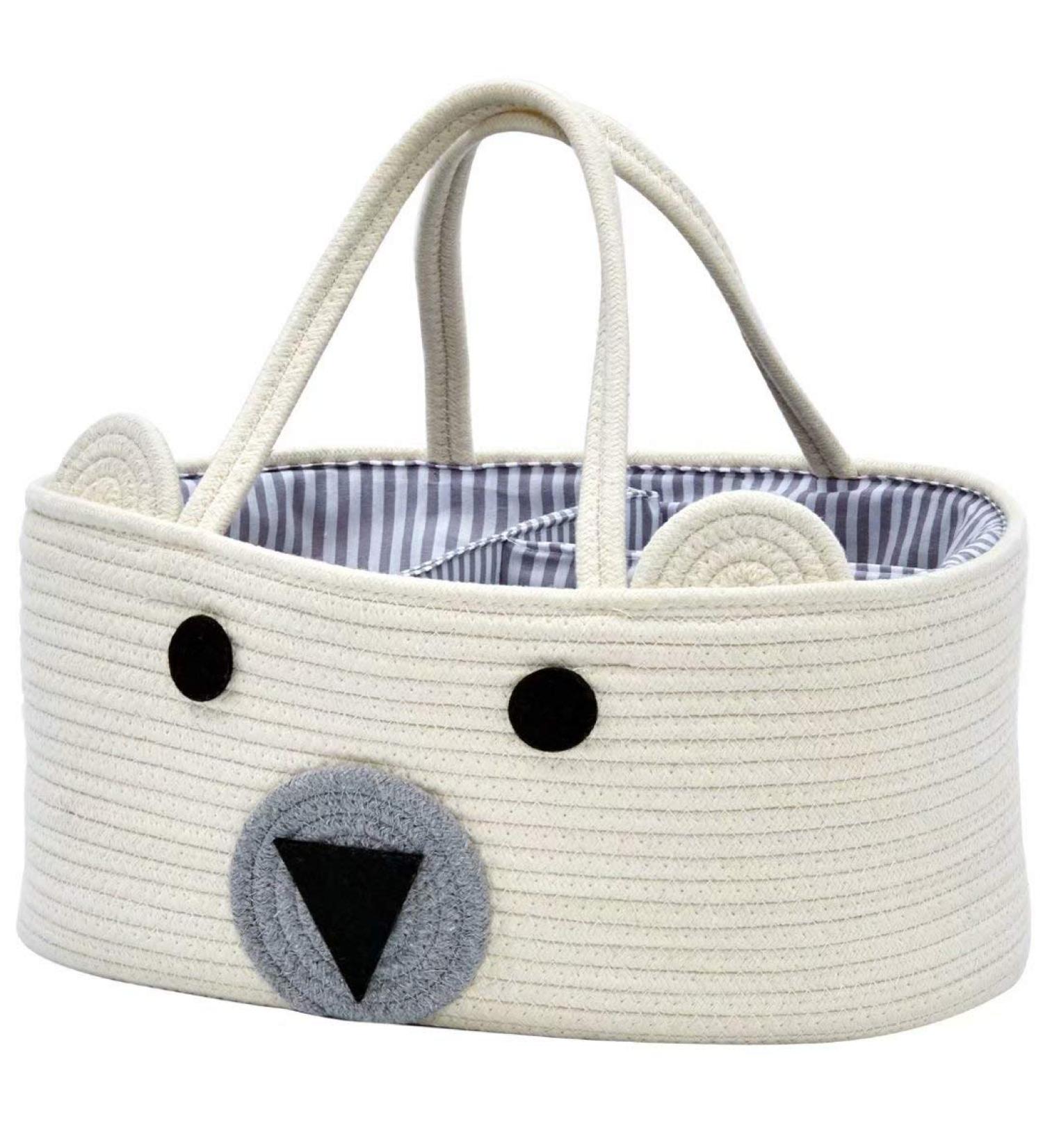 InfiBay Baby Diaper Caddy Organizer with Removable Dividers - Cute Bear Basket - Portable Nursery Storage Basket - White - Buy Online on GoSupps.com