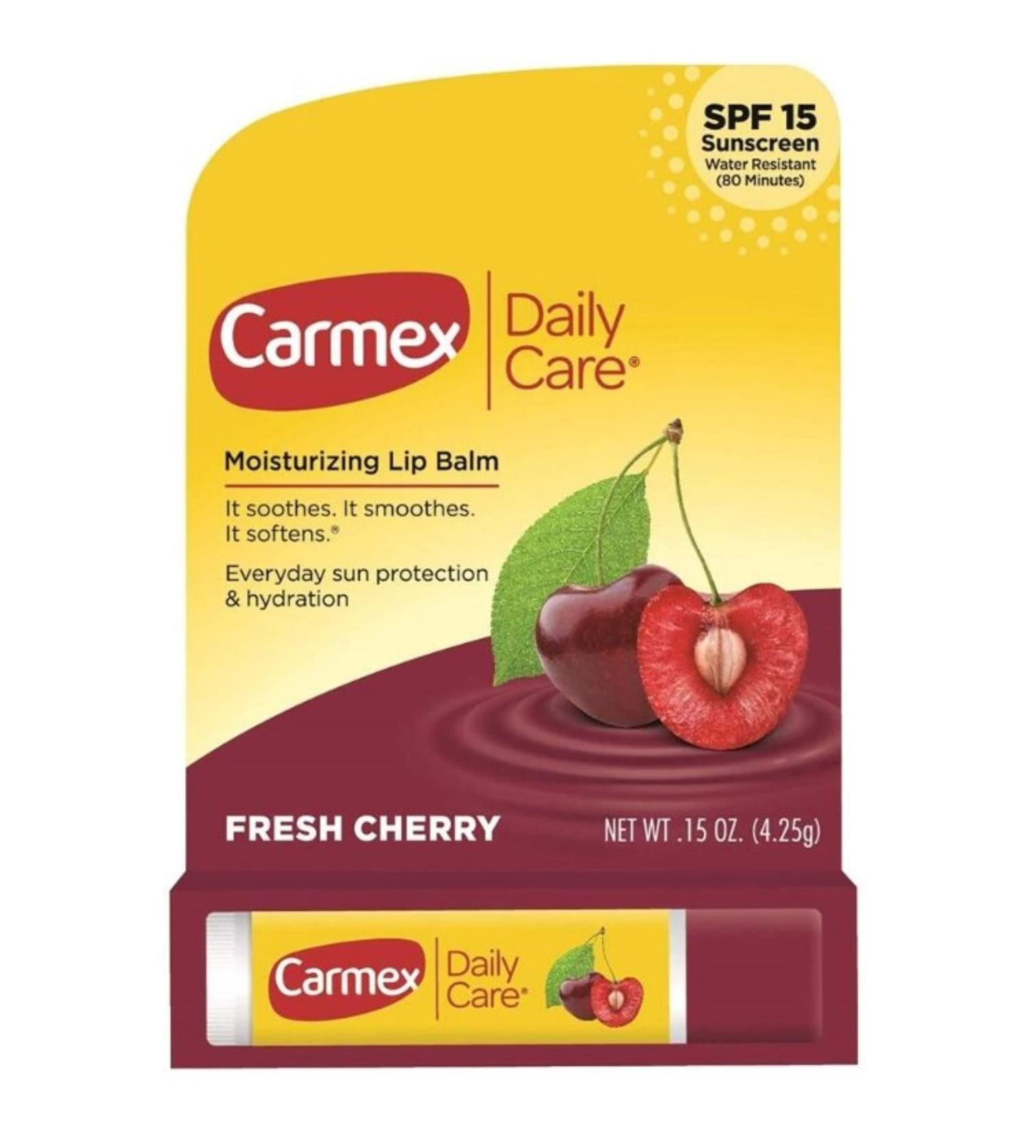 Carmex Cherry Lip Balm SPF 15 - 0.35 oz Tube | 12-Pack for Chapped Lips Relief - International Shipping Available - Buy Online on GoSupps.com