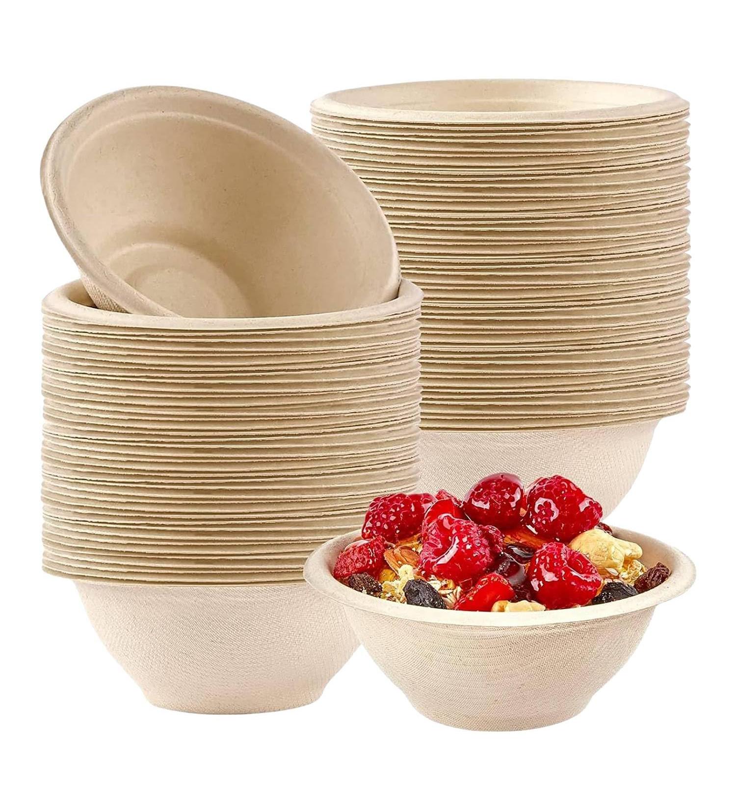 Vogely 100Pcs Strong Disposable Paper Bowls 350Ml Disposable Sugarcane Paper Bowls Brown Super Rigid Biodegradable Easy to Use Brown - Buy Online on GoSupps.com
