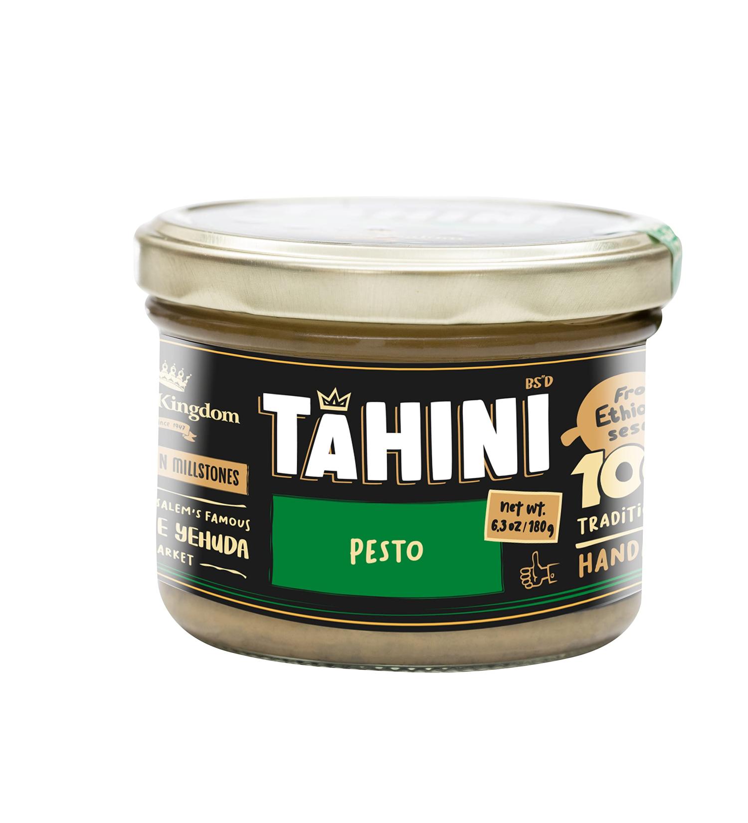 Halva Kingdom Artisanal Tahini Paste | All-Natural Sesame Tahini Sauce | Vegan & Kosher | Non-GMO | 17.6 OZ (Original) - PESTO Flavor - Buy Online on GoSupps.com