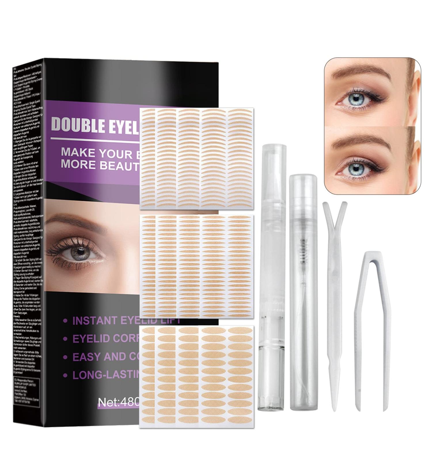 480Pcs Eyelid Tape Invisible Waterproof Self-Adhesive 3 Shapes Breathable Lace Eyelid Lifter Strips or Droopy Uneven and Hooded Eyes Makeup Set with Fork Rods and Tweezers - Buy Online on GoSupps.com