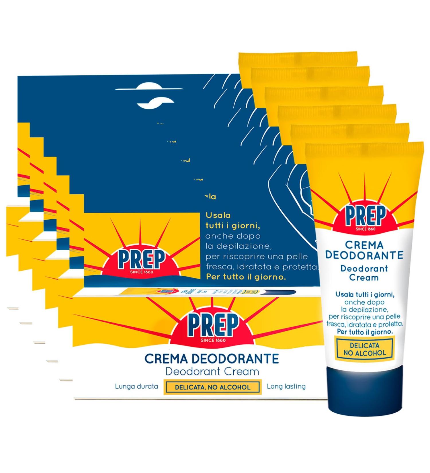 PREP Prep Deodorising Cream for All Skin Types Alcohol Free Daily Gentle Fragrance Long Lasting Fresh Feel - 6 x 35ml Bottles