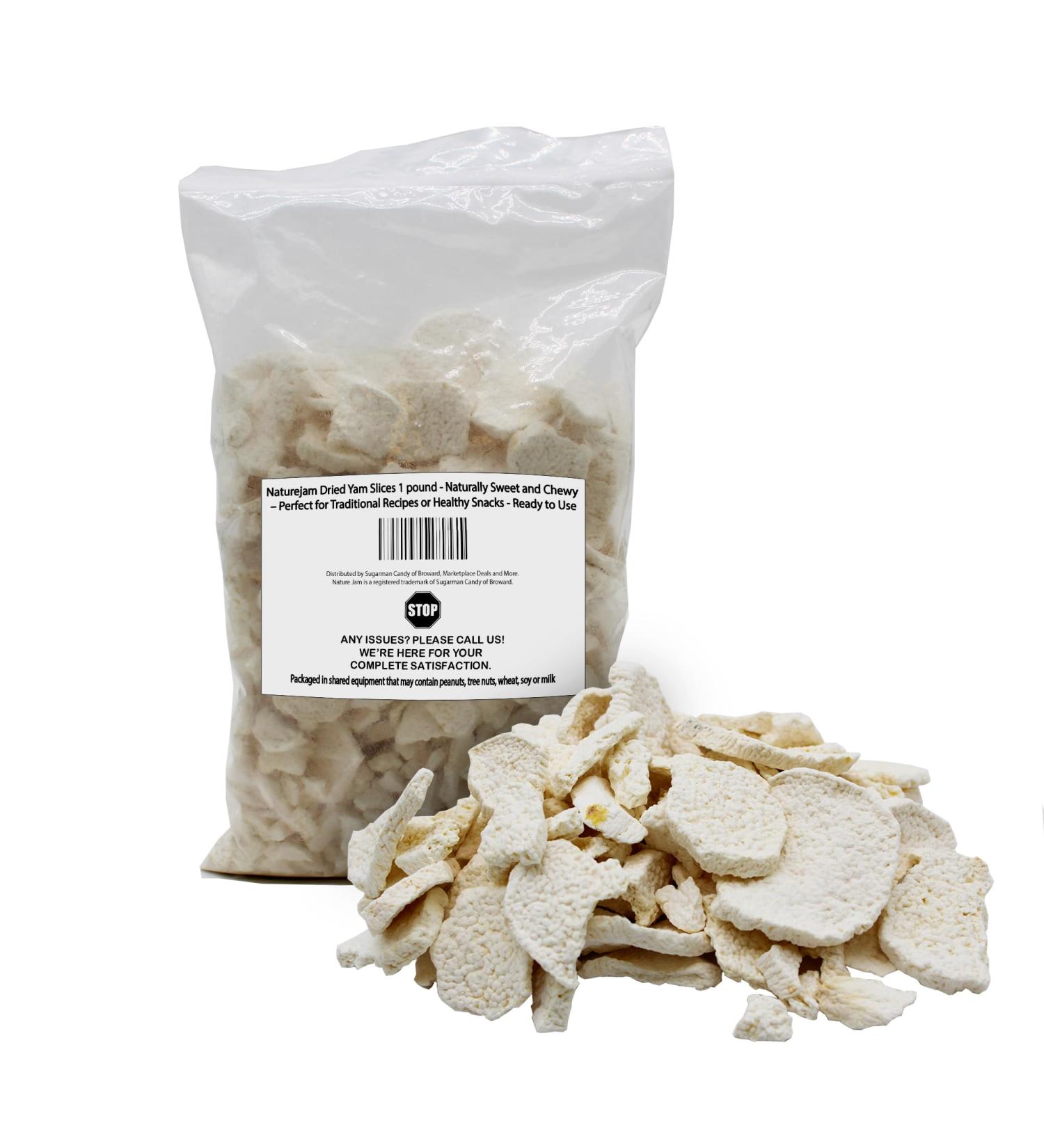 Naturejam Dried Yam Slices 1 pound - Naturally Sweet and Chewy Perfect for Traditional Recipes or Healthy Snacks - Ready to Use - Buy Online on GoSupps.com