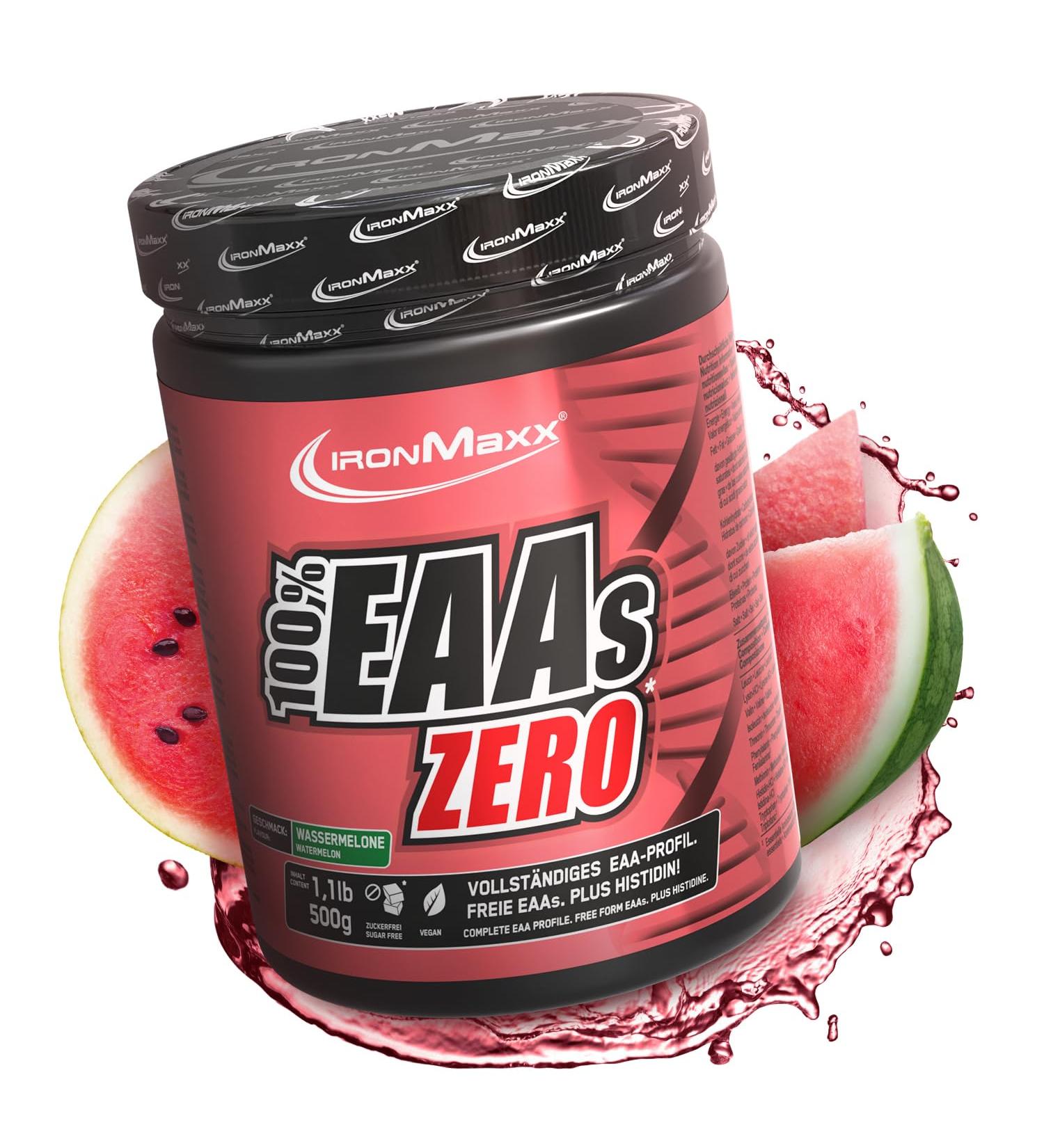IronMaxx 100% EAAs Zero - Watermelon 500g Box | Vegan EAA powder sugar-free and rich in 8 essential amino acids | fruity taste no preservatives - Buy Online on GoSupps.com