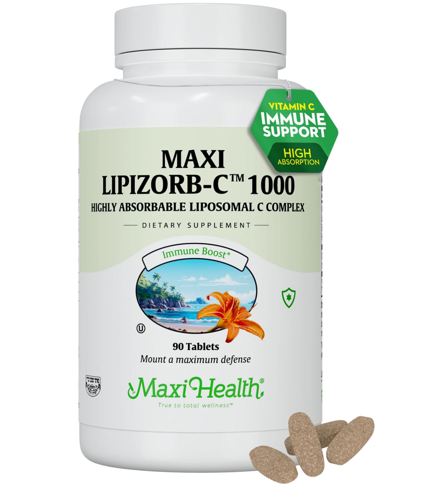 Maxi Health Liposomal Vitamin C 1000mg Tablets with Digestive Blend Highly Absorbable High Dose VitaminC Non GMO Kosher Vegetarian Doctor-Formulated Immune Support Supplement (90 Count) Unflavored 90 Count (Pack of 1) - Buy Online on GoSupps.com