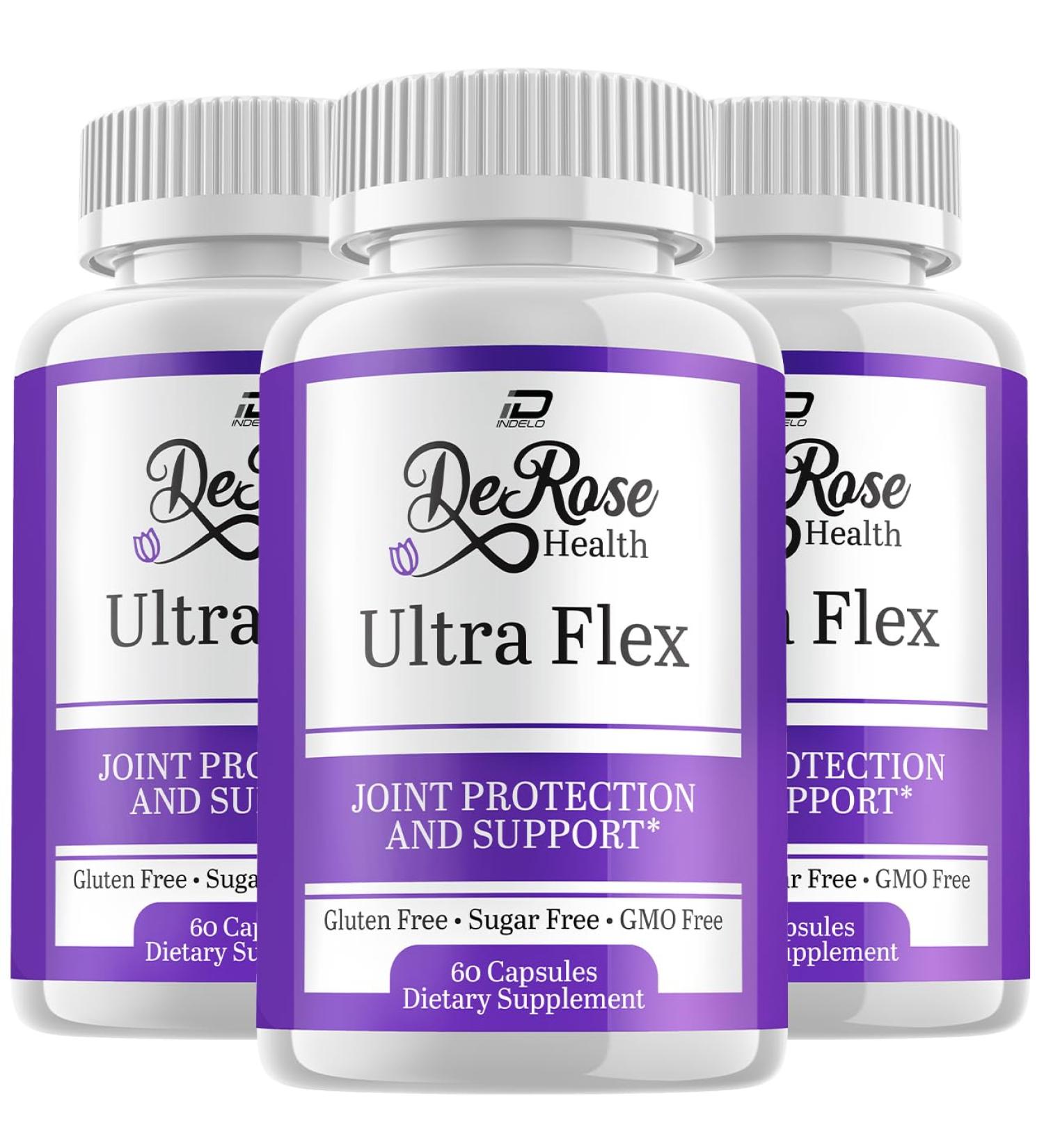 Indelo Ultra Flex Derose Health Capsules Joint Support Supplement Ultra Flex Natural Joint Health Formula Derose Health Pills for Joint Wellness Mobility UltraFlex Reviews (3 Pack - 180 Capsules)