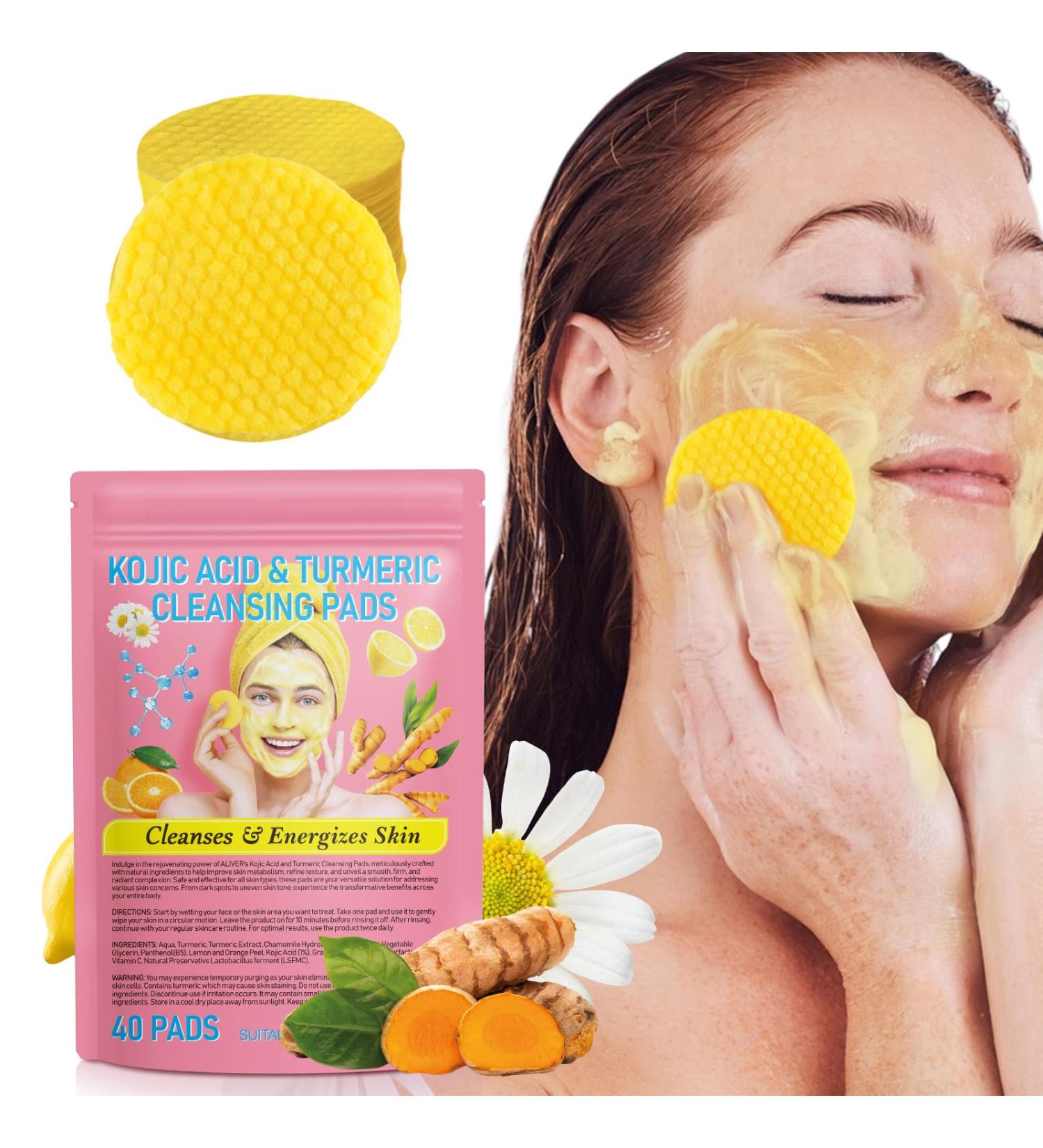 Turmeric Cleansing Pads - Kojic Acid for Dark Spots 40 PCS | Face Brightening & Cleansing Cotton Pads - Buy Online on GoSupps.com