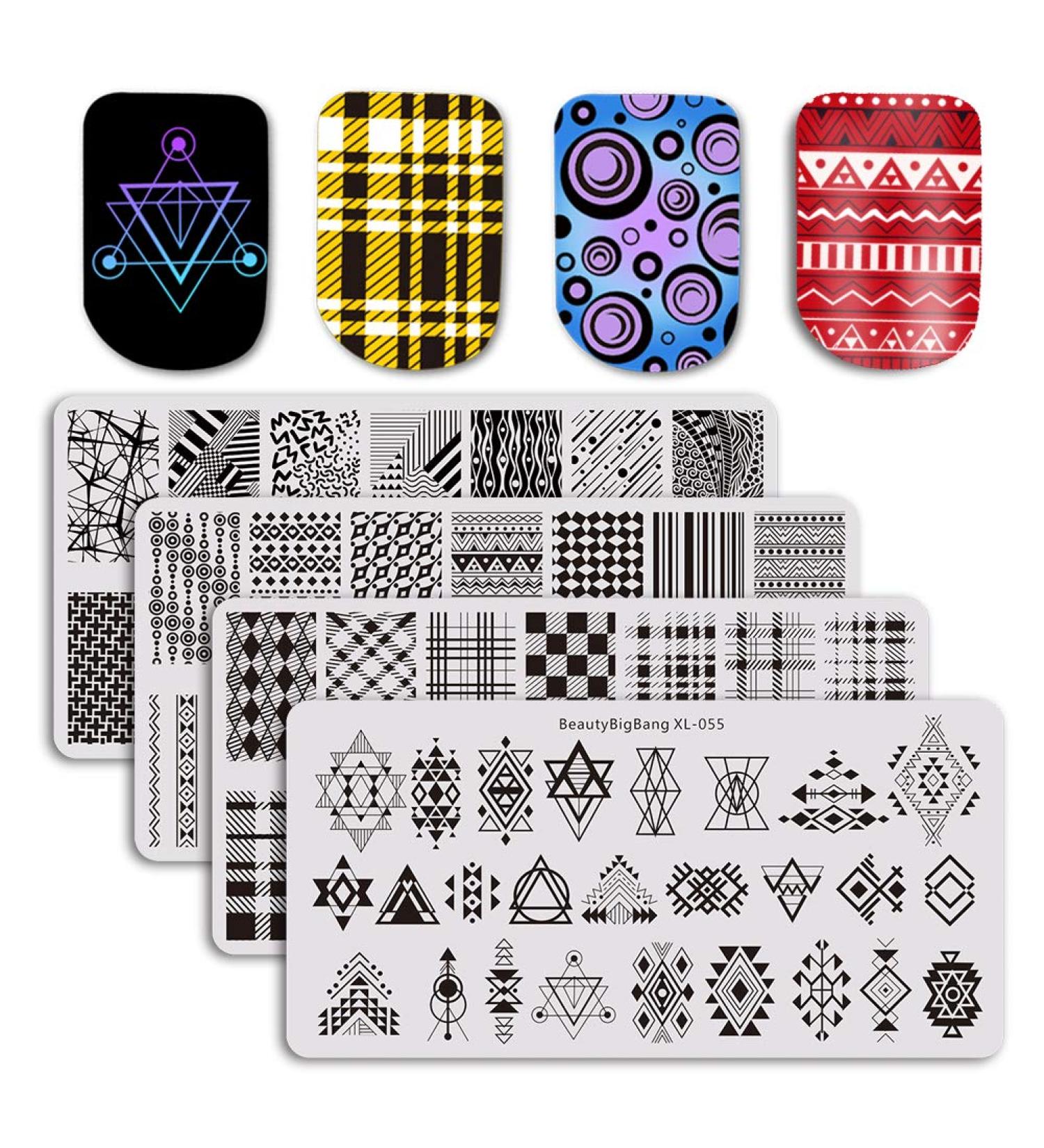 BEAUTYBIGBANG 4Pcs Geometric Nail Stamping Plate Set - Plaids, Stripes, and Shapes Nail Art Design Kit - Buy Online on GoSupps.com