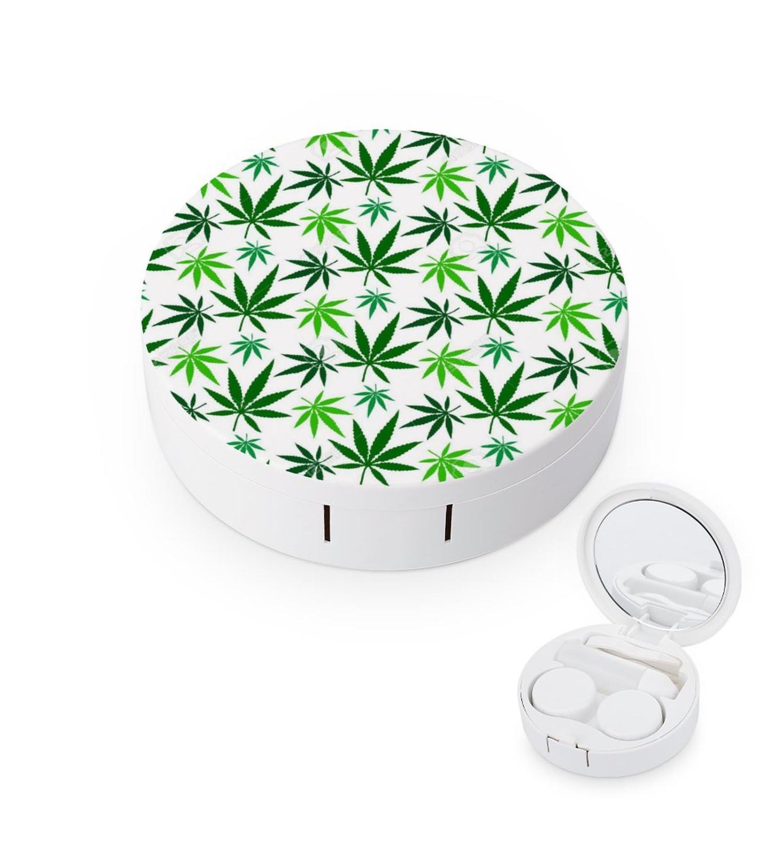 Weed Leaf Pattern Contact Lens Case - Portable Travel Contact Lens Box with Mirror for International Shipping - Buy Online on GoSupps.com