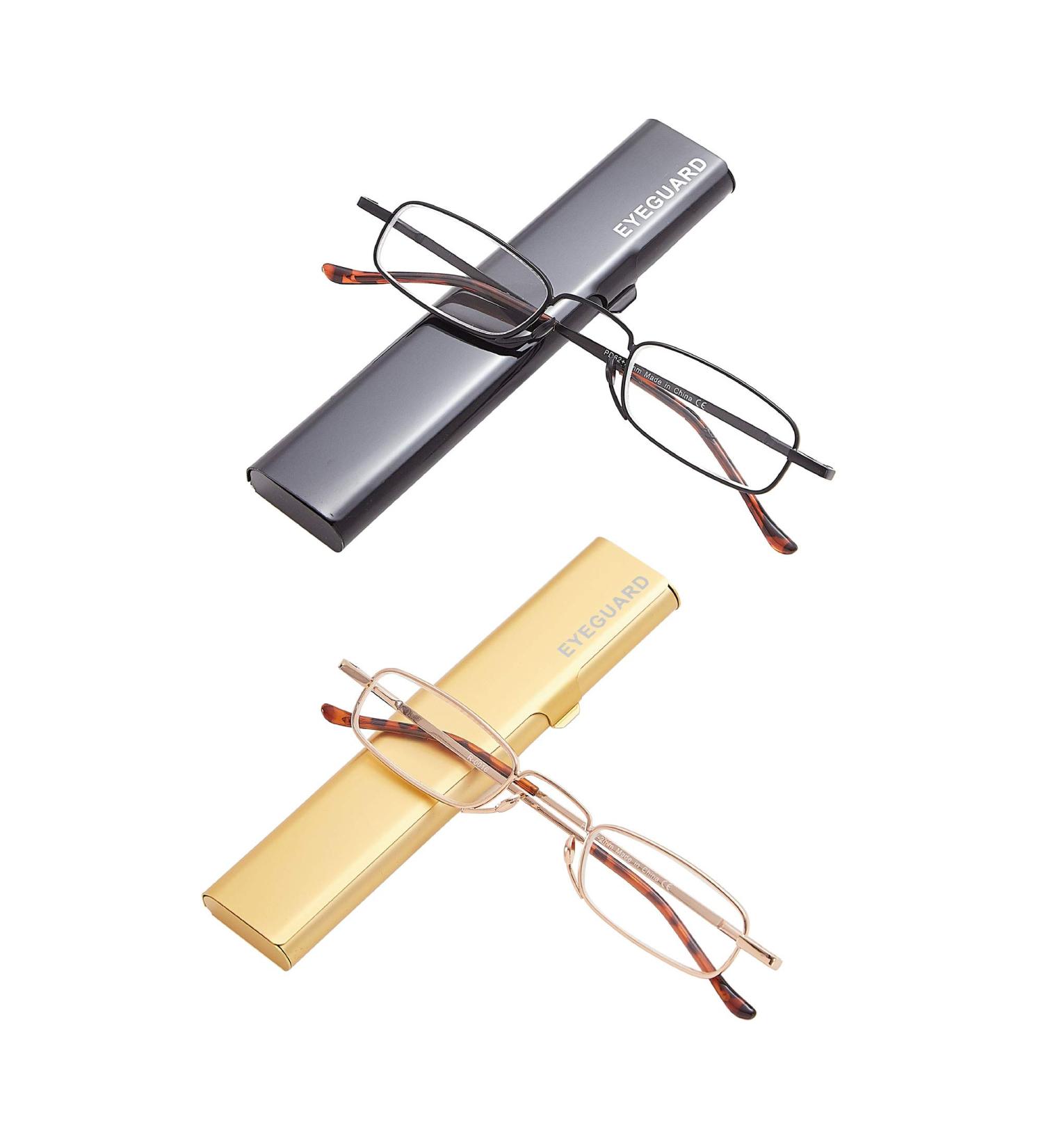 Eyeguard Narrow Reading Glasses - Compact Mini Pocket Readers with Case | Super Light Metal | 2 Pairs +3.50 Enlargement for Men & Women - Buy Online on GoSupps.com