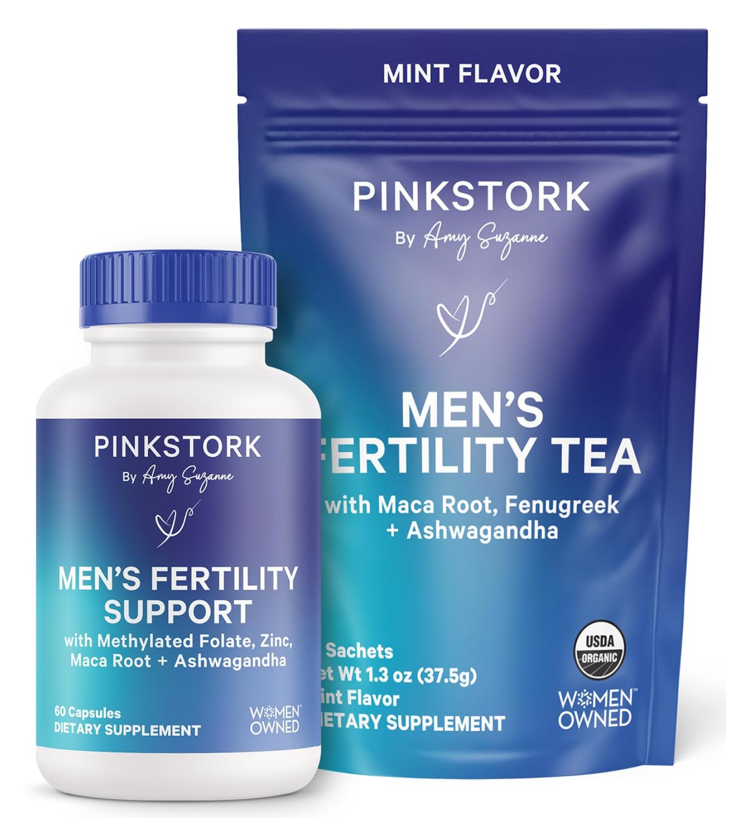 Blue Stork Men's Fertility Bundle Fertility Support Supplement + Organic Tea Vitamins Minerals and Herbs to Support Sperm Health and Reproductive Wellness 30 Capsules + 15 Sachets - Buy Online on GoSupps.com