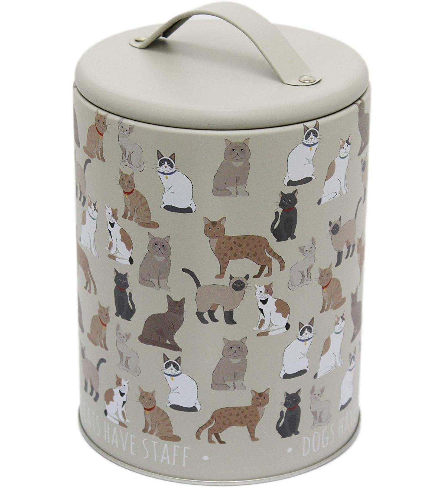 Oak Tree Large Cat Treat Food Storage Tin Jar with Lid
