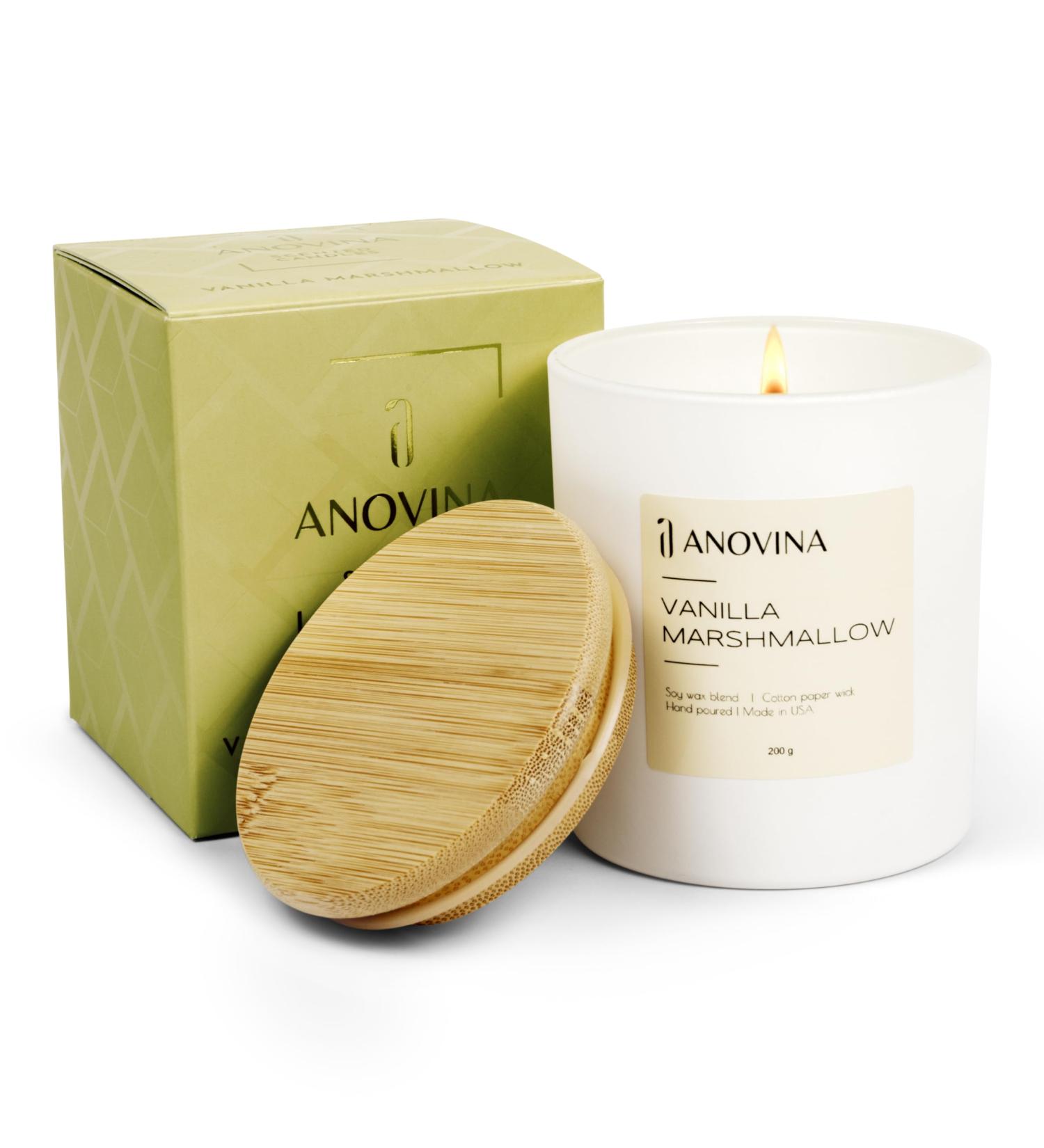 Anovina Vanilla Scented Candle Gift Box | Non-Toxic Hand Poured Candles in Glass Jar | Perfect Scented Gift for Mom | USA Made Vanilla Marshmallow Aroma - Buy Online on GoSupps.com