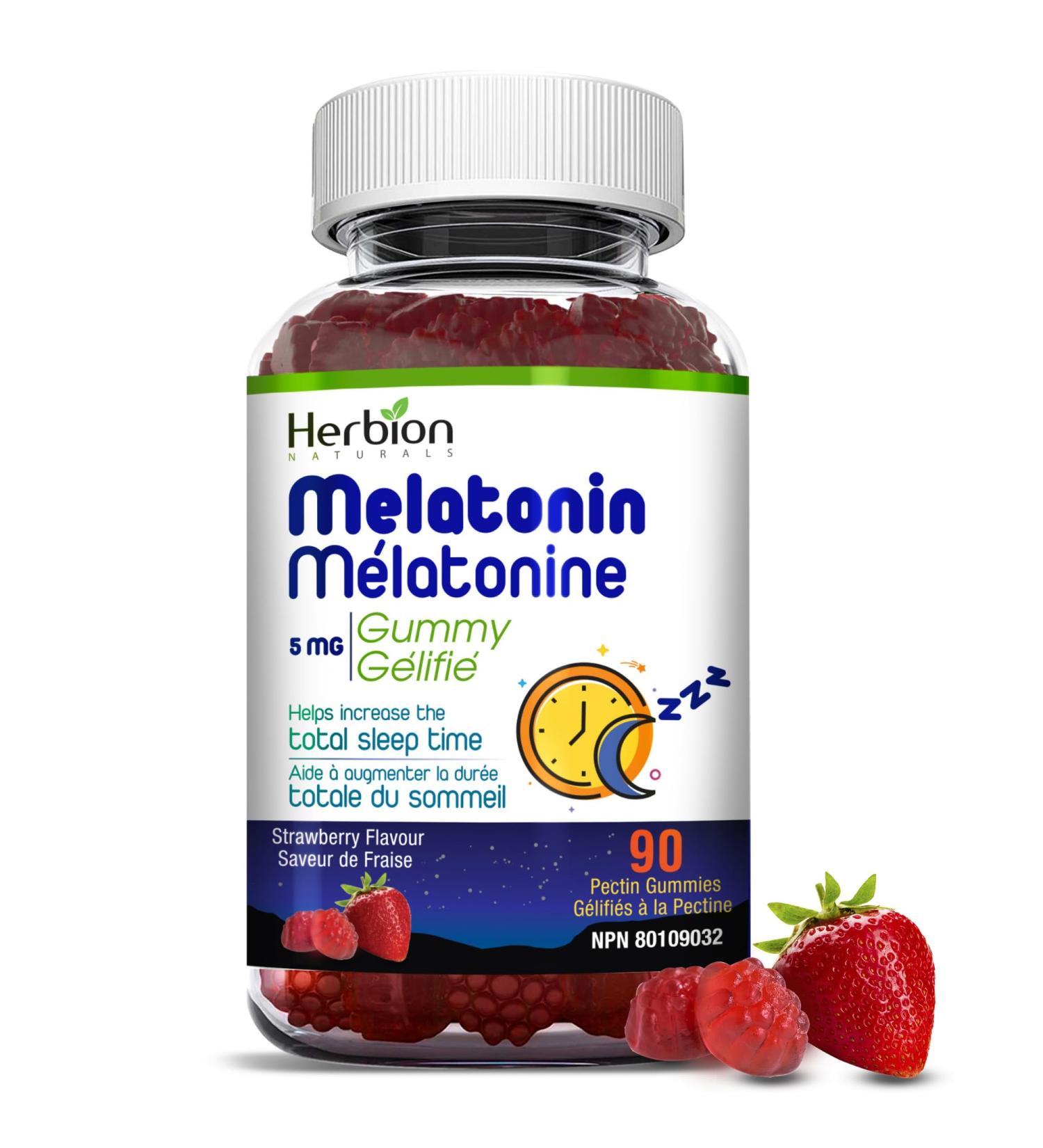 Herbion Naturals Melatonin Gummy 5 mg Helps Increase the Total Sleep Time Prevent Effects of Jet Lag Fall Asleep Faster and Re-set the Body s Sleep-Wake Cycle Strawberry Flavour 90 Pectin Gummies - Buy Online on GoSupps.com