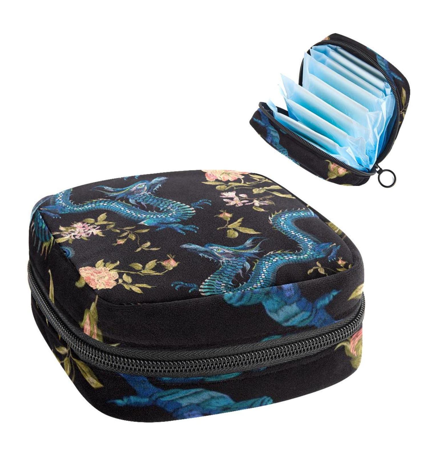 Women's Dragon Pattern Portable Period Kit Bag | Bonds Storage Pockets | Feminine Product Organizer for Girls - Buy Online on GoSupps.com