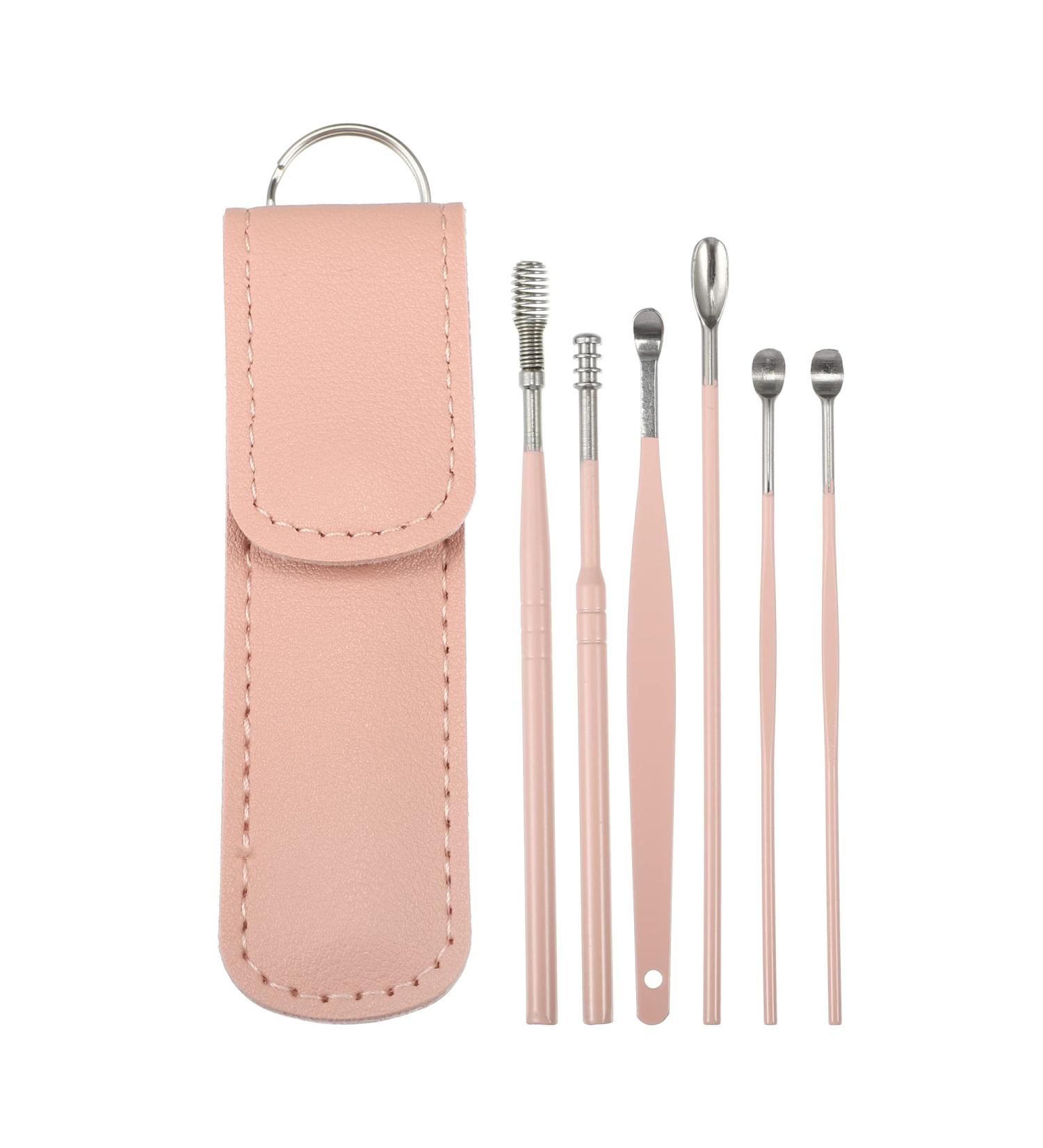 VOCOSTE 6Pcs Stainless Steel Ear Cleansing Tool Set with Leather Packaging - Pink - Buy Online on GoSupps.com