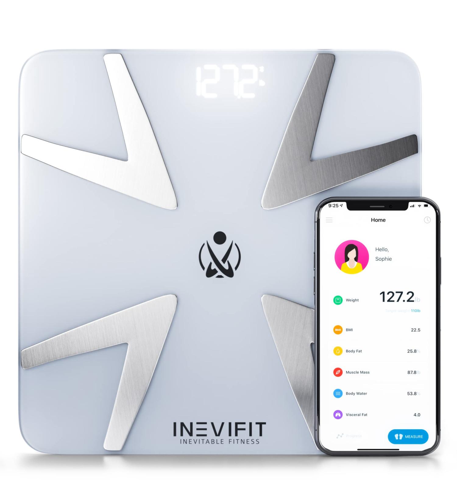 INEVIFIT Smart Body Fat Scale - Bluetooth Digital Bathroom Analyzer | Measures Weight, Body Fat, Water, Muscle, BMI, Visceral Fat, & Bone Mass | Highly Accurate | Unlimited Users | White - Buy Online on GoSupps.com