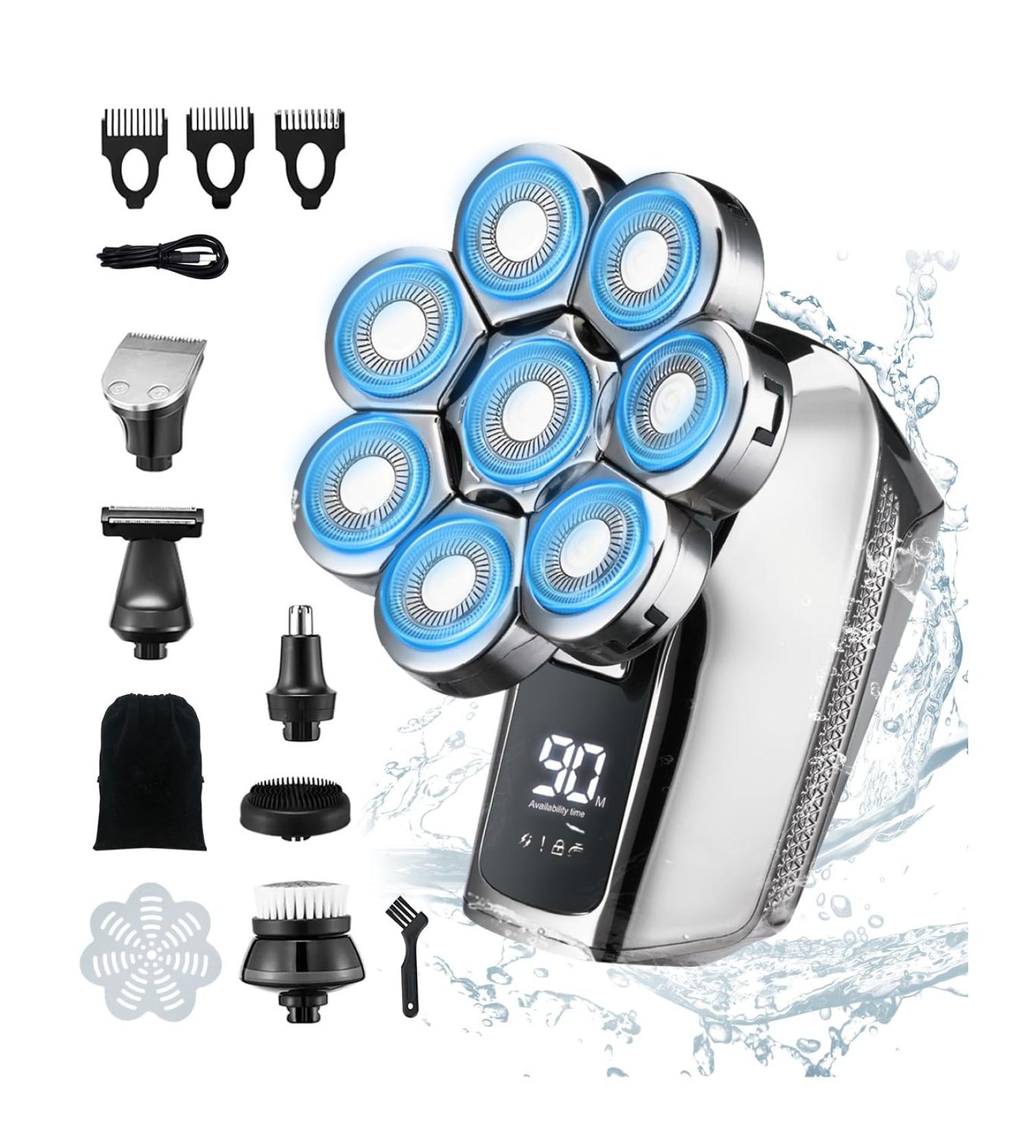 Neialla Bald Skull Shavers for Men 6-in-1 Rotary Electric Head Shaver Kit - Waterproof Wet Dry Grooming with Beard Clippers - Blue - Buy Online on GoSupps.com