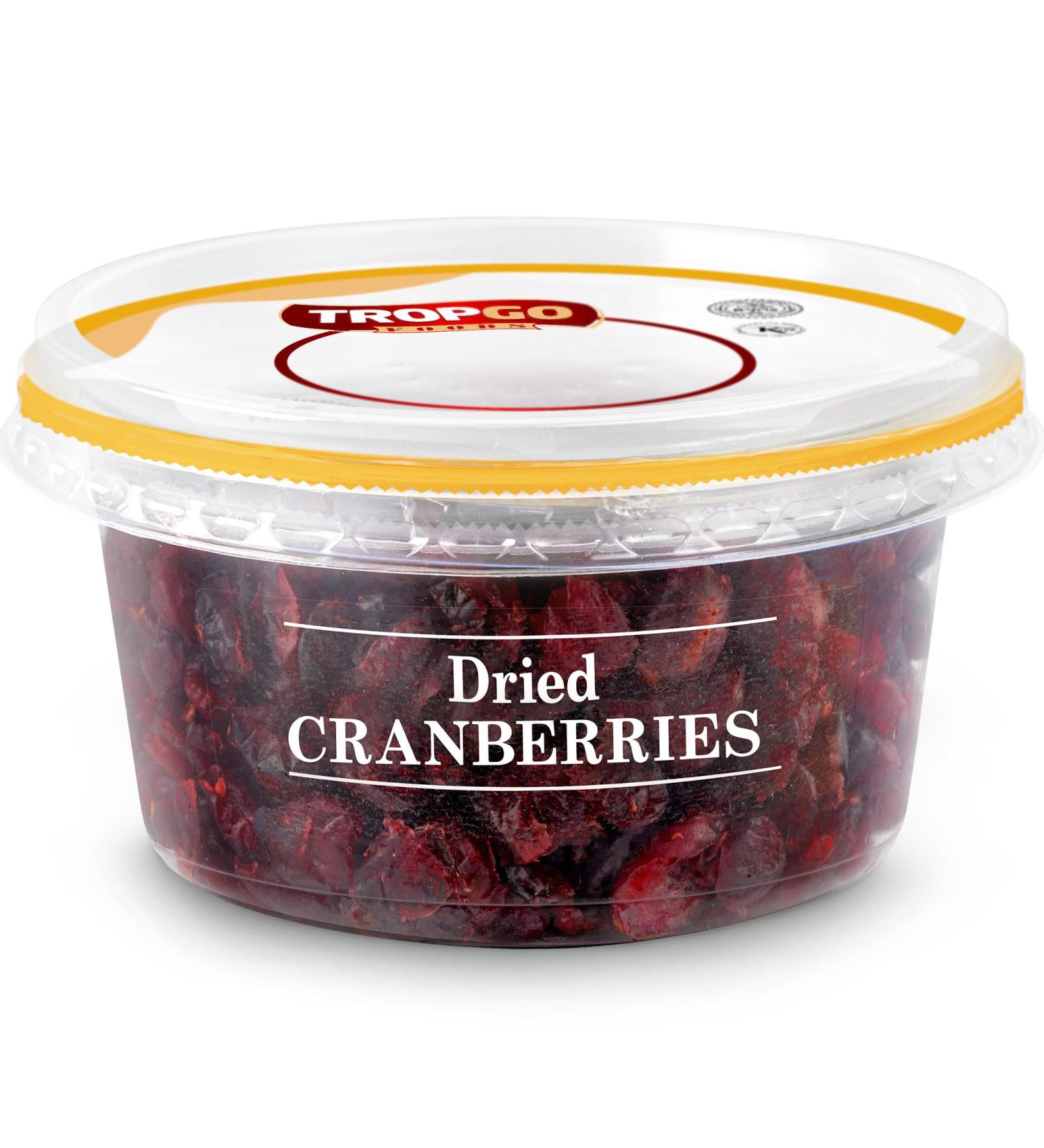 Tropgo Dried Cranberries 190g - Dried Fruit in Resealable and Recyclable Tub - Quick Energy Boost & Wholesome Trail Mix - Ready-to-Eat Dehydrated Fruit Snacks for Kids and Adults - Buy Online on GoSupps.com