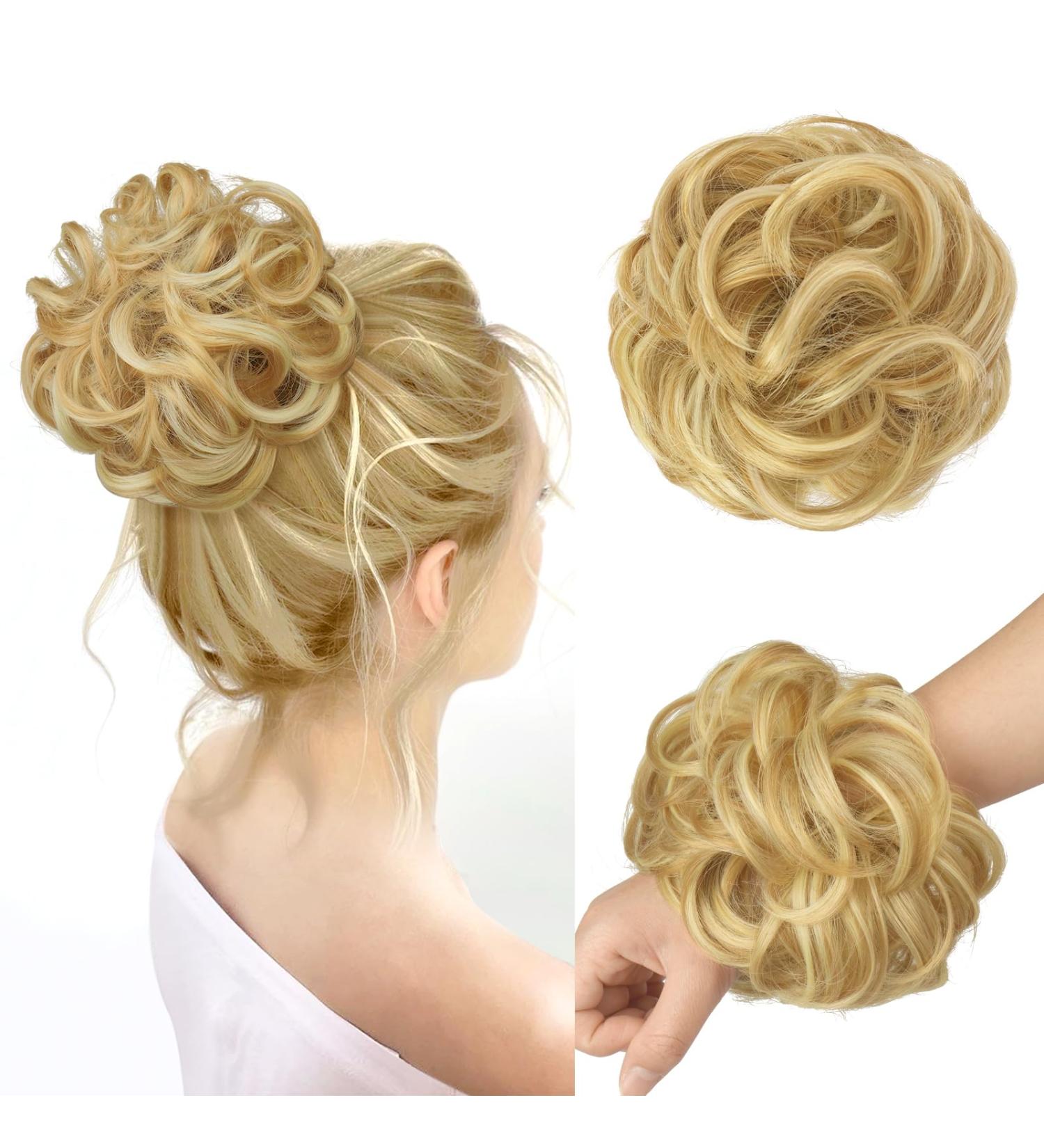 Fine Hair Part with Rubber Band - Large Dutt Hair Tie & Extensions for Women & Girls - Strawberry Blonde & Bleach Blonde - 55g - Buy Online on GoSupps.com