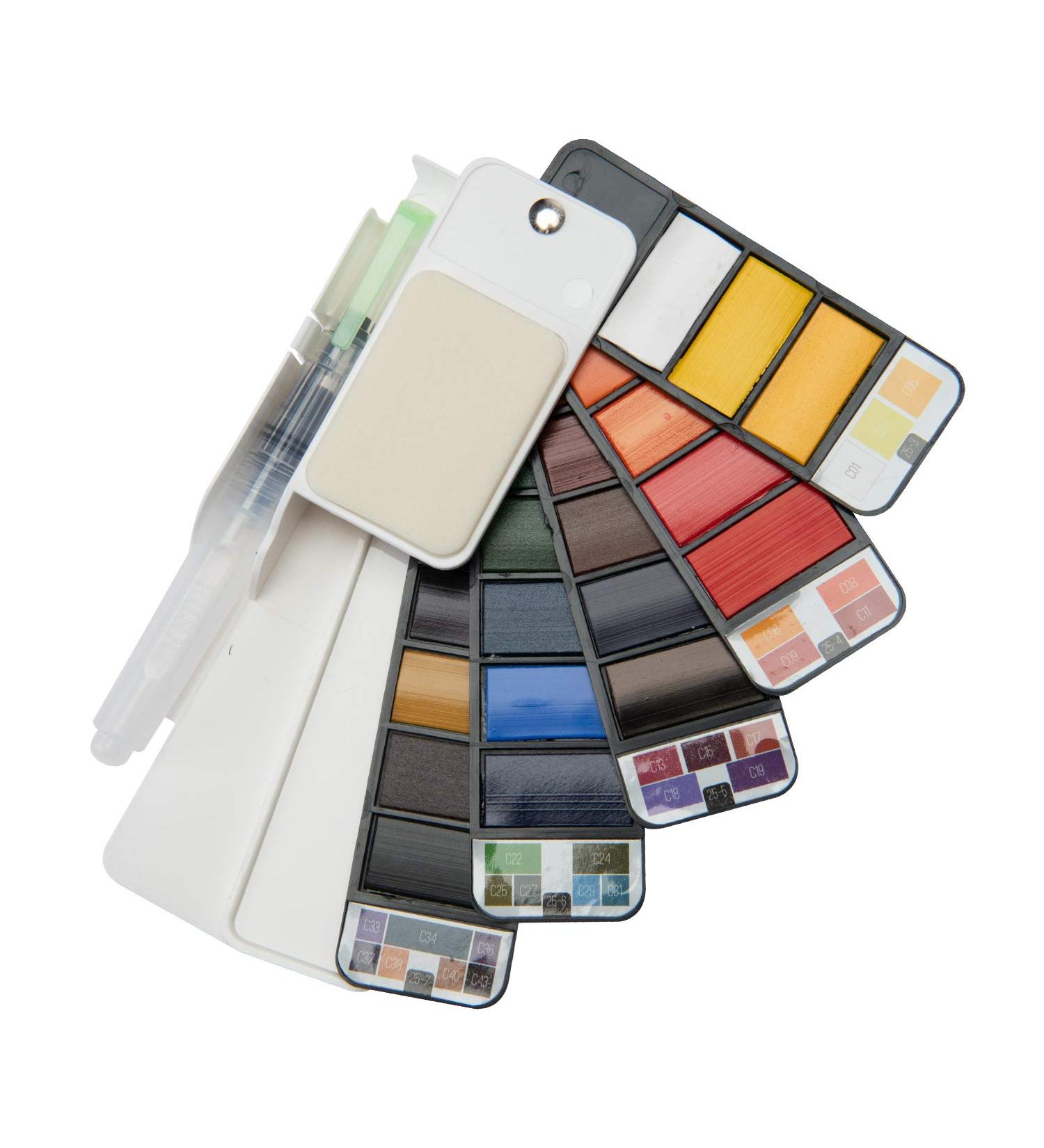 Watercolor Paint Set - 25 Assorted Colors with Water Brushes and Palette | Foldable Field Sketch Set for Outdoor Painting | Travel Pocket Kit - Buy Online on GoSupps.com