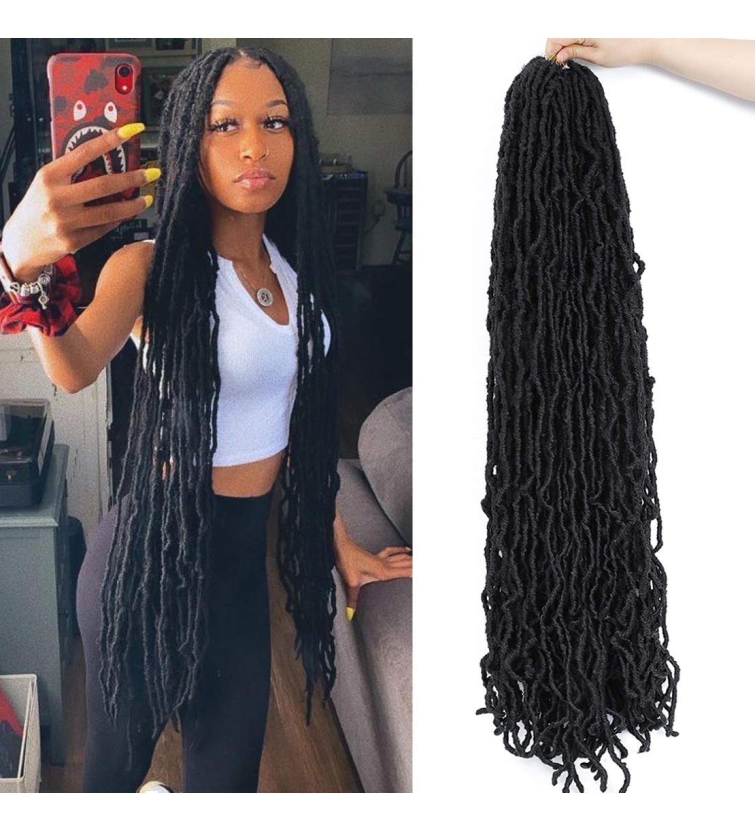Soft Faux Locs Super Long Goddess Crochet Hair 36 Inch (Pack of 6) - Natural Braid Curly Wave Braiding Hair - 1B Color - Pre Looped - 6 Packs - Buy Online on GoSupps.com