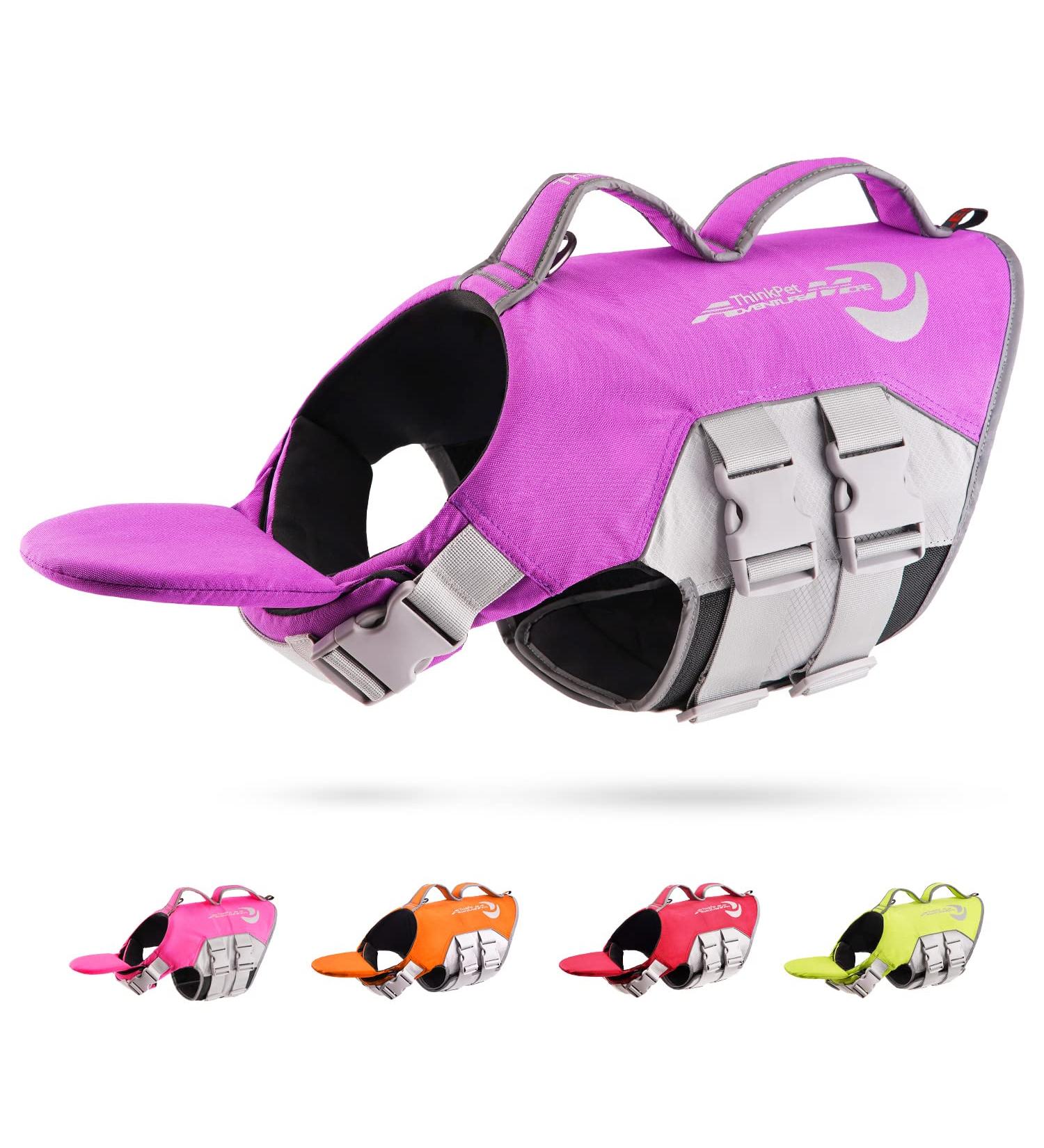ThinkPet Dog Life Jacket - Adjustable Reflective Buoyancy Vest for XXL Dogs - Purple Lifesaver for Safe Swimming & Water Activities - Buy Online on GoSupps.com