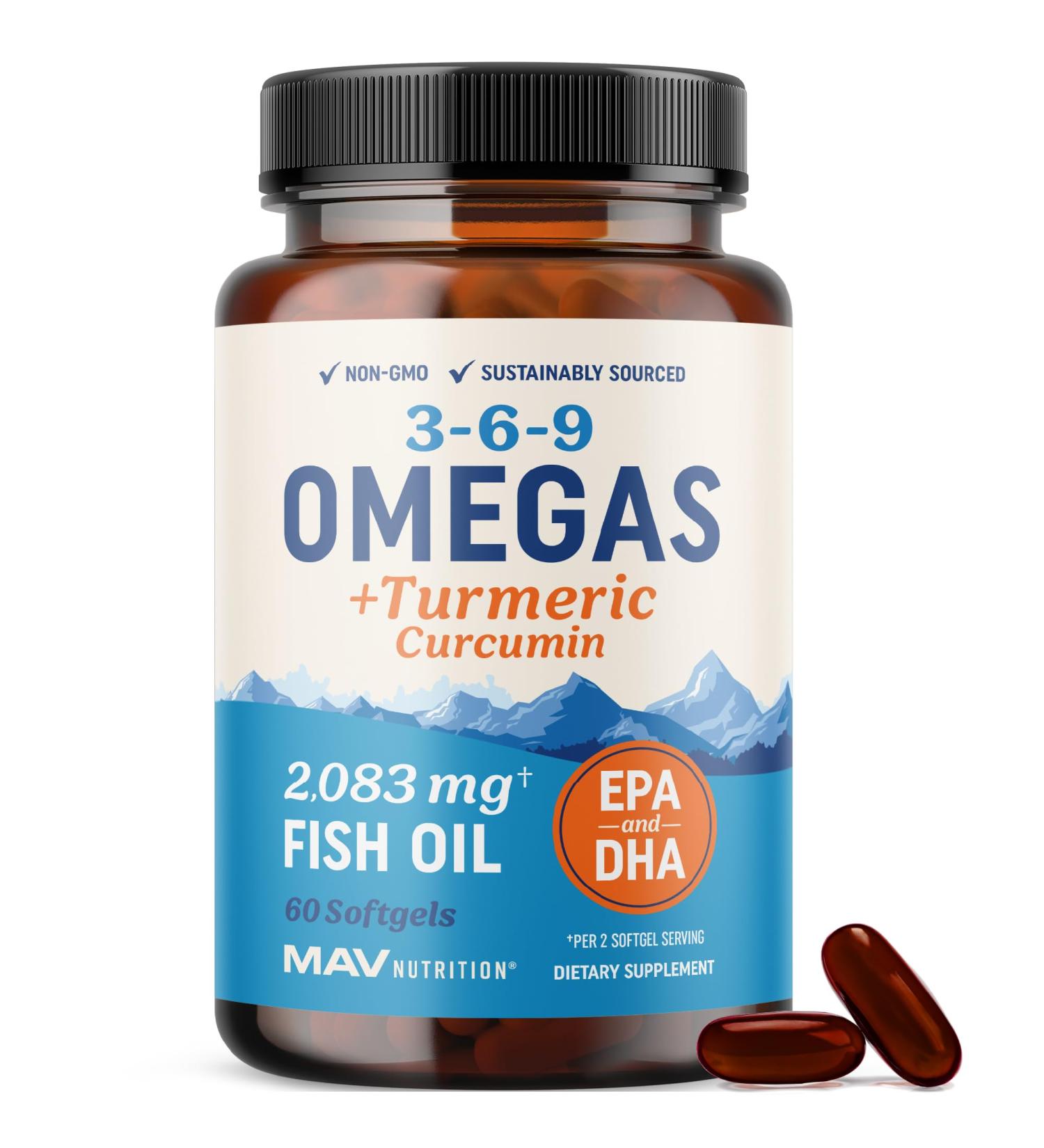Omega 3 6 9 + Turmeric Curcumin Supplement | EPA & DHA Fish Oil + Turmeric Curcuma | Mobility Cognitive & Heart Health Support | Triple Omega with Curcumin Supplements | Non-GMO | 60 Softgels - Buy Online on GoSupps.com