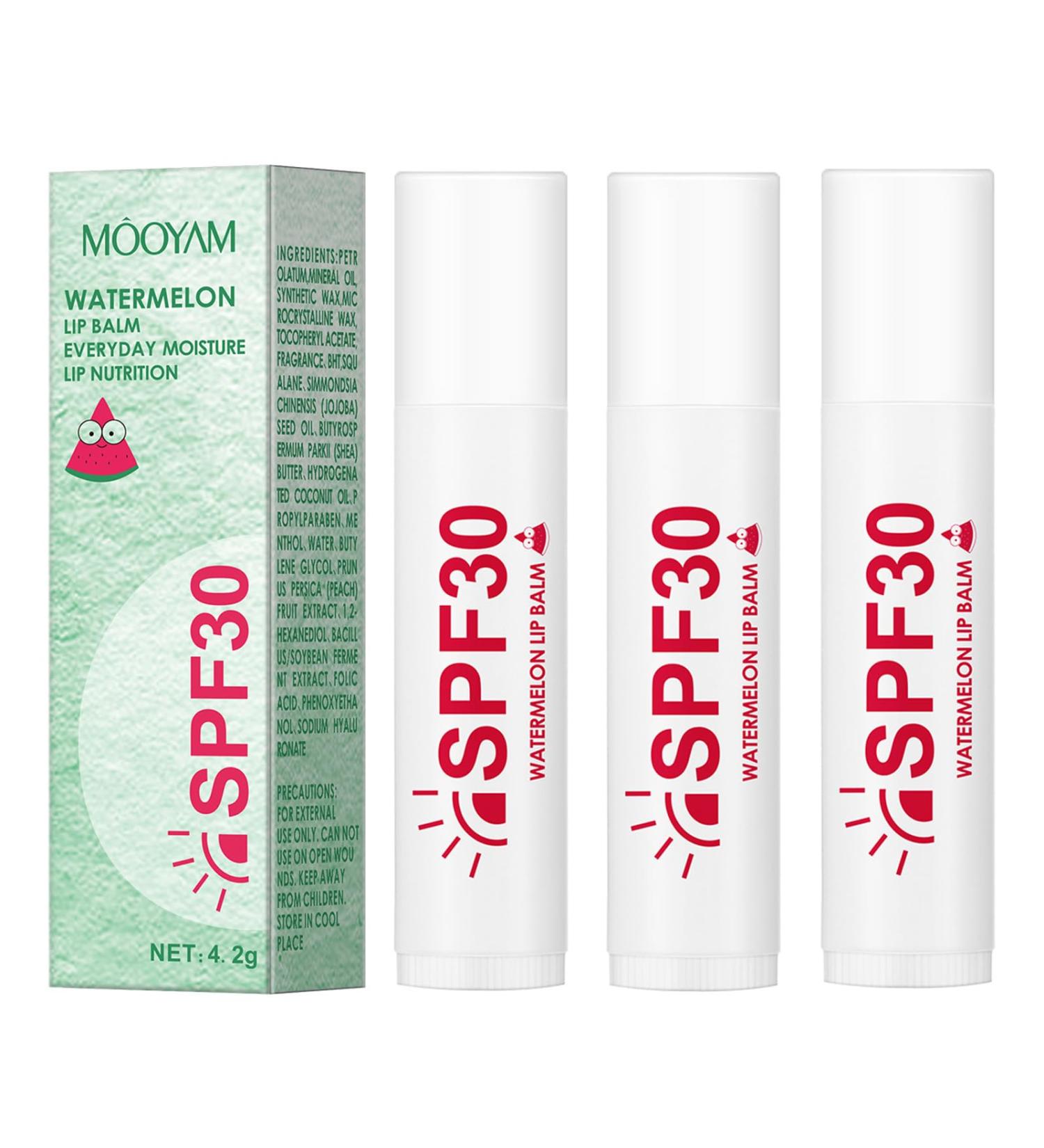 3 Pack Watermelon Lip Balm with SPF 30 Long Lasting Moisturizer for Chapped Lips Overnight Lip Treatment Lip Care for Nourishing Lips Lip Gloss Moisturizer with - Buy Online on GoSupps.com