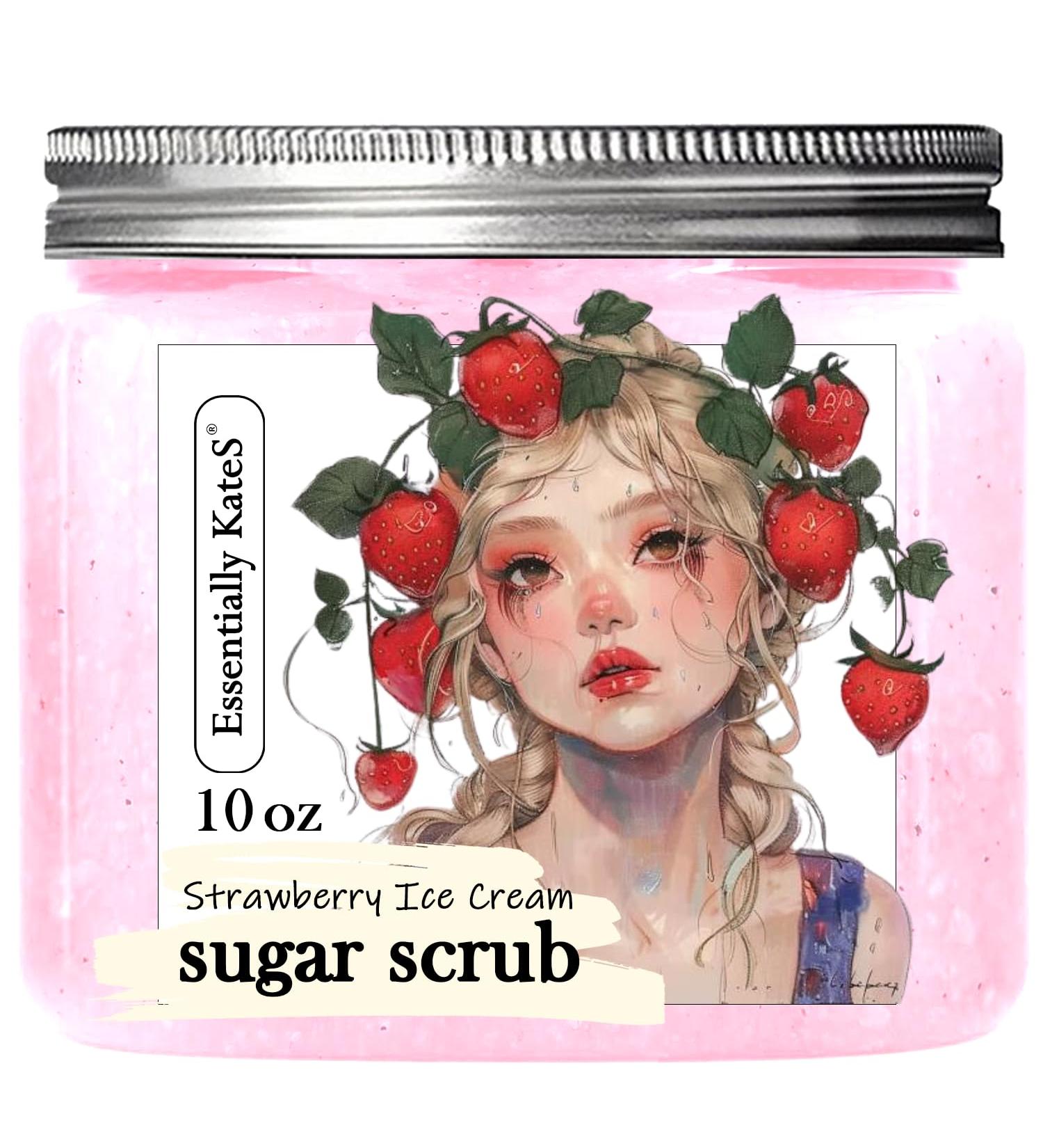 Strawberry Ice Cream Sugar Scrub 10 oz - Natural Exfoliating Formula Refreshing & Fragrant Skin Care Gift - Shop Internationally - Buy Online on GoSupps.com