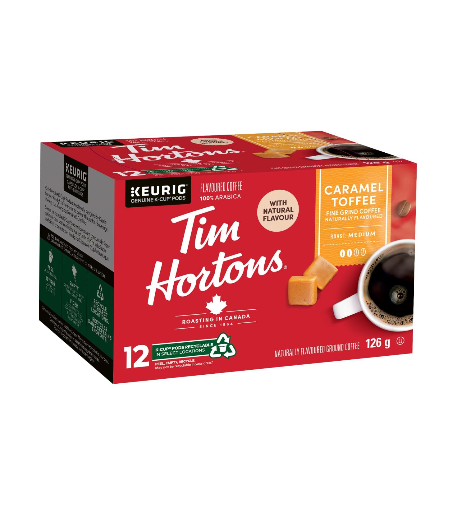 Tim Hortons Caramel Toffee Flavoured Coffee Single Serve Keurig K-Cup Pods Medium Roast 12 Count - Buy Online on GoSupps.com