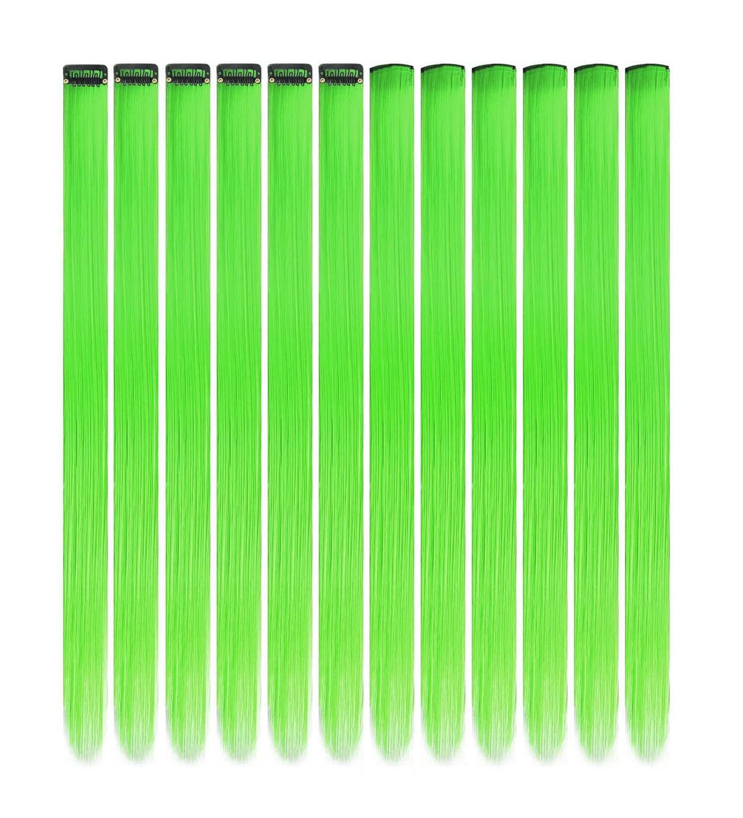 12 Pcs Colored Hair Extensions Colorful Clip in Hair Extensions 22 inch Synthetic Straight Hair Extensions for Kids Girls Women J 12pcs-Green - Buy Online on GoSupps.com