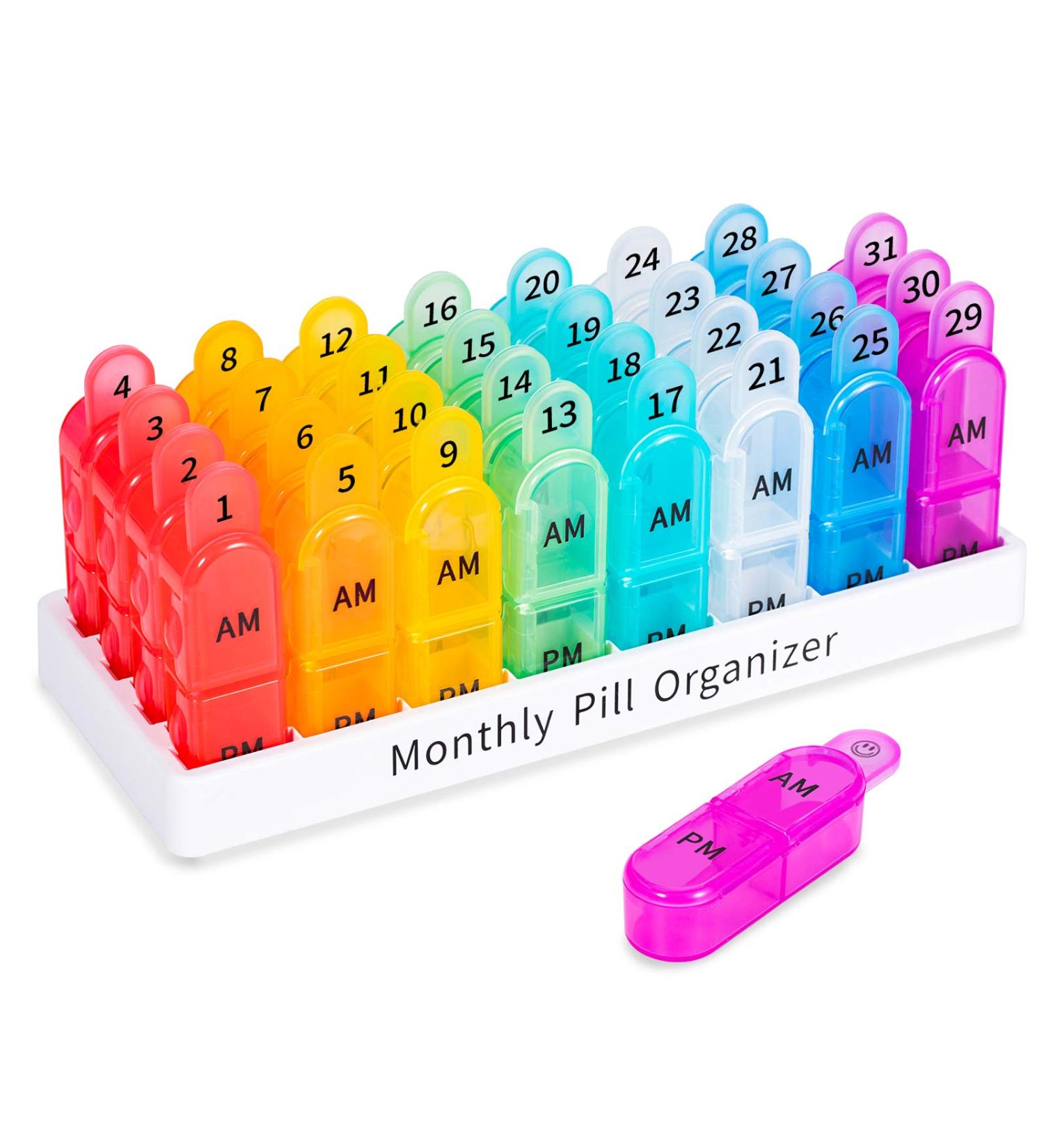 Daviky Monthly Pill Organizer - 30 Day AM/PM, 2 Times a Day Pill Box for Vitamins, Supplements, Medication - Buy Online on GoSupps.com