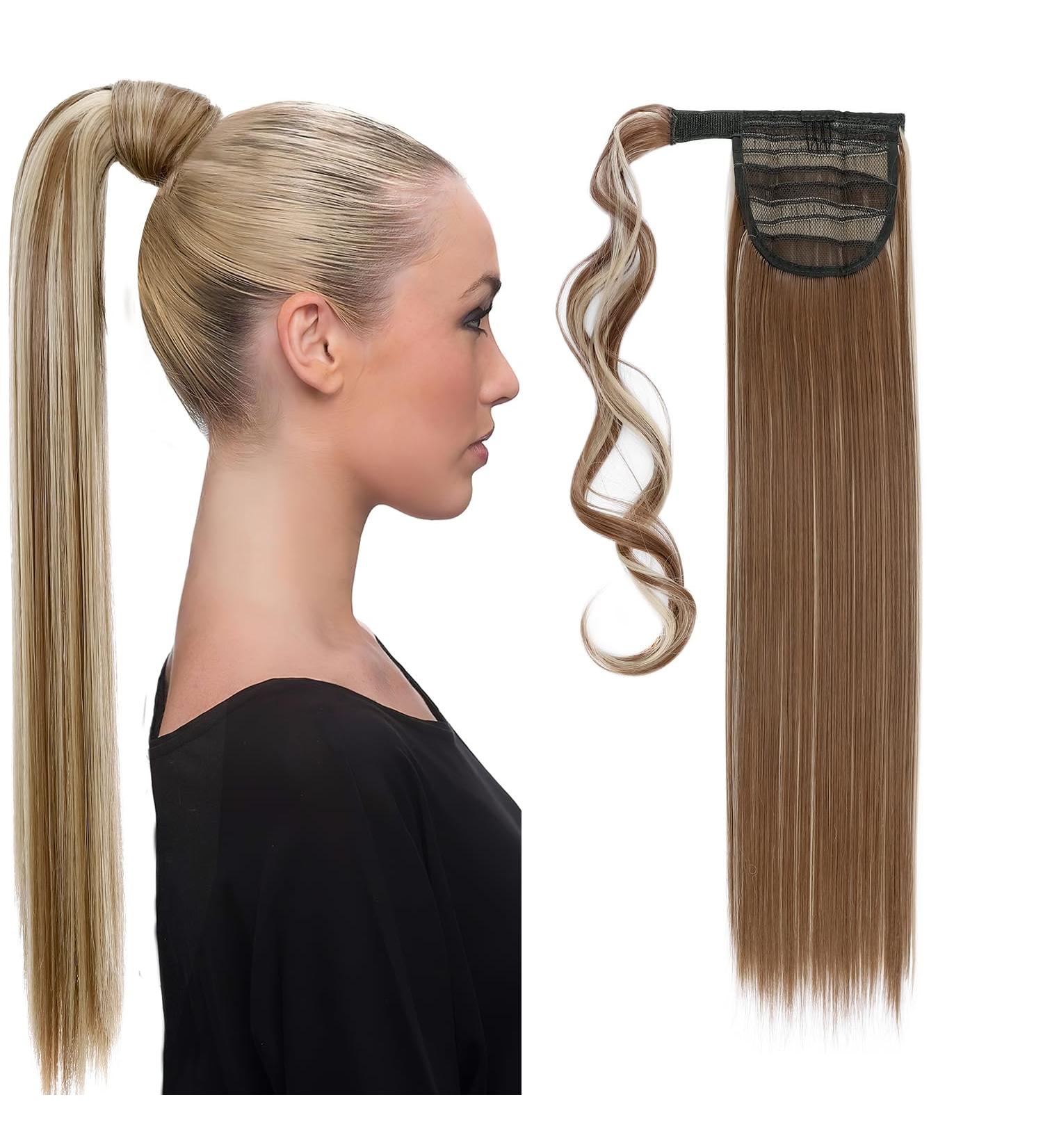 Shop S-noilite Clip In Hair Extensions - Realistic Braid Ponytail Wrap 58cm in Light Brown & Ashblond - Premium Quality International Shipping - Buy Online on GoSupps.com